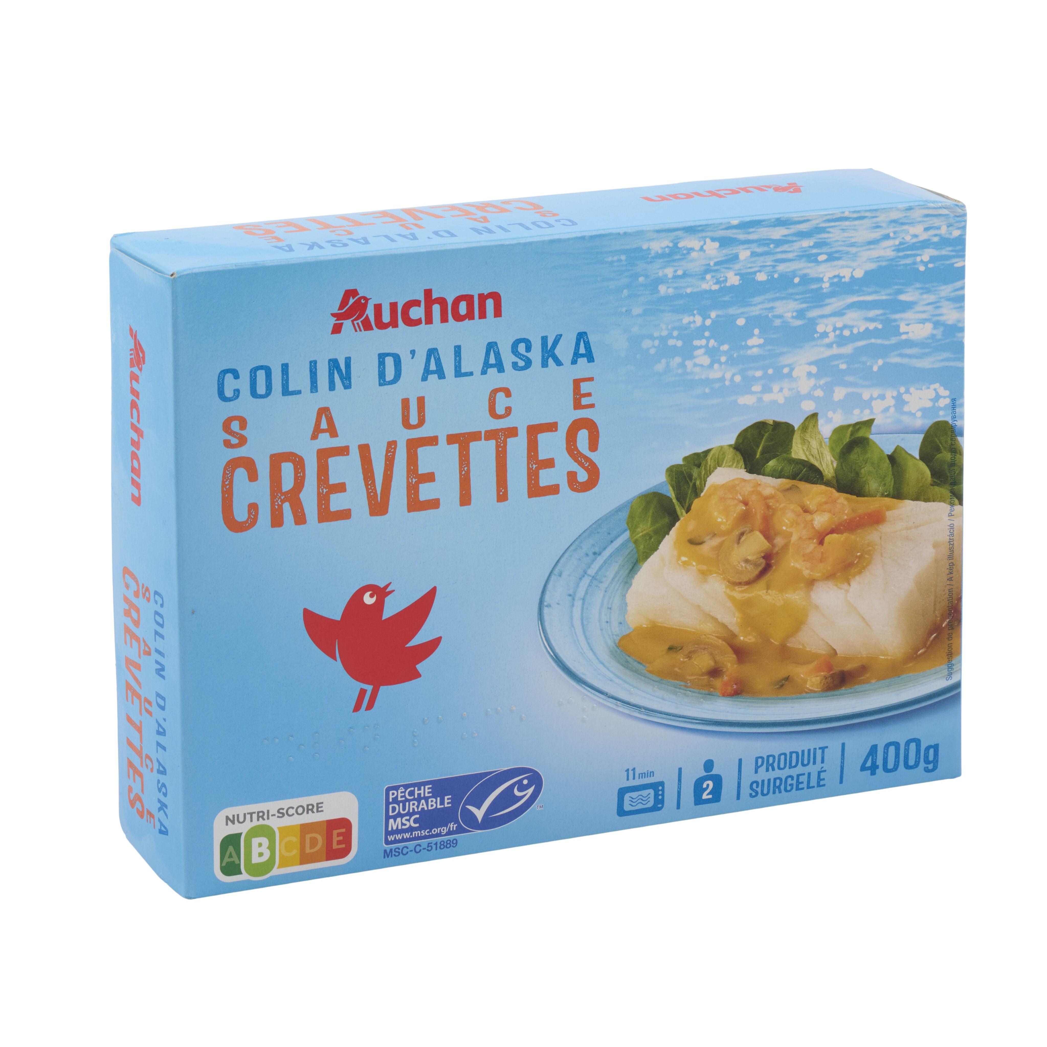 Voir la diapositive 2 : AUCHAN Colin d'Alaska sans arête sauce à la crevette MSC 2 portions 400g
