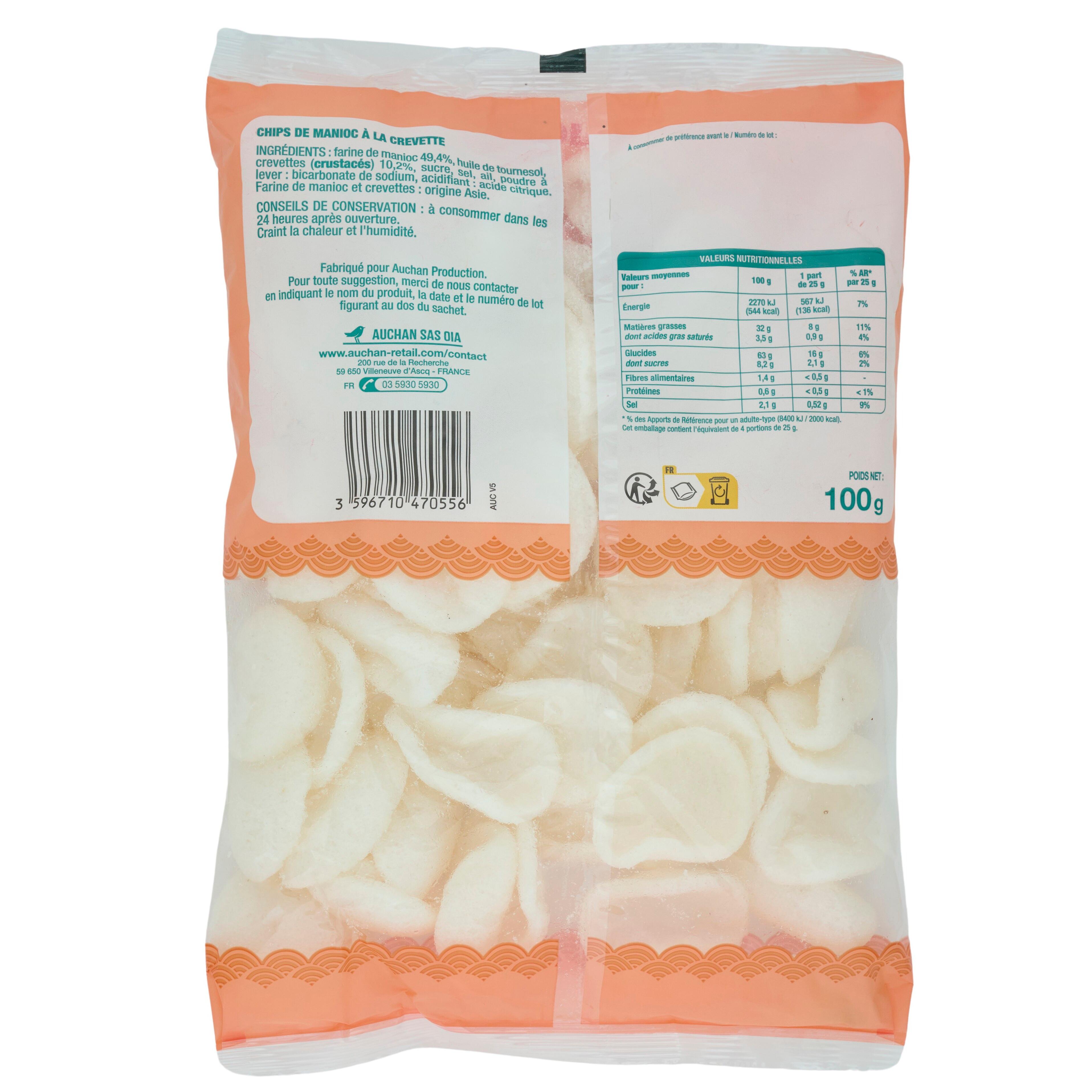 Voir la diapositive 3 : AUCHAN Chips de crevettes 4 portions 100g