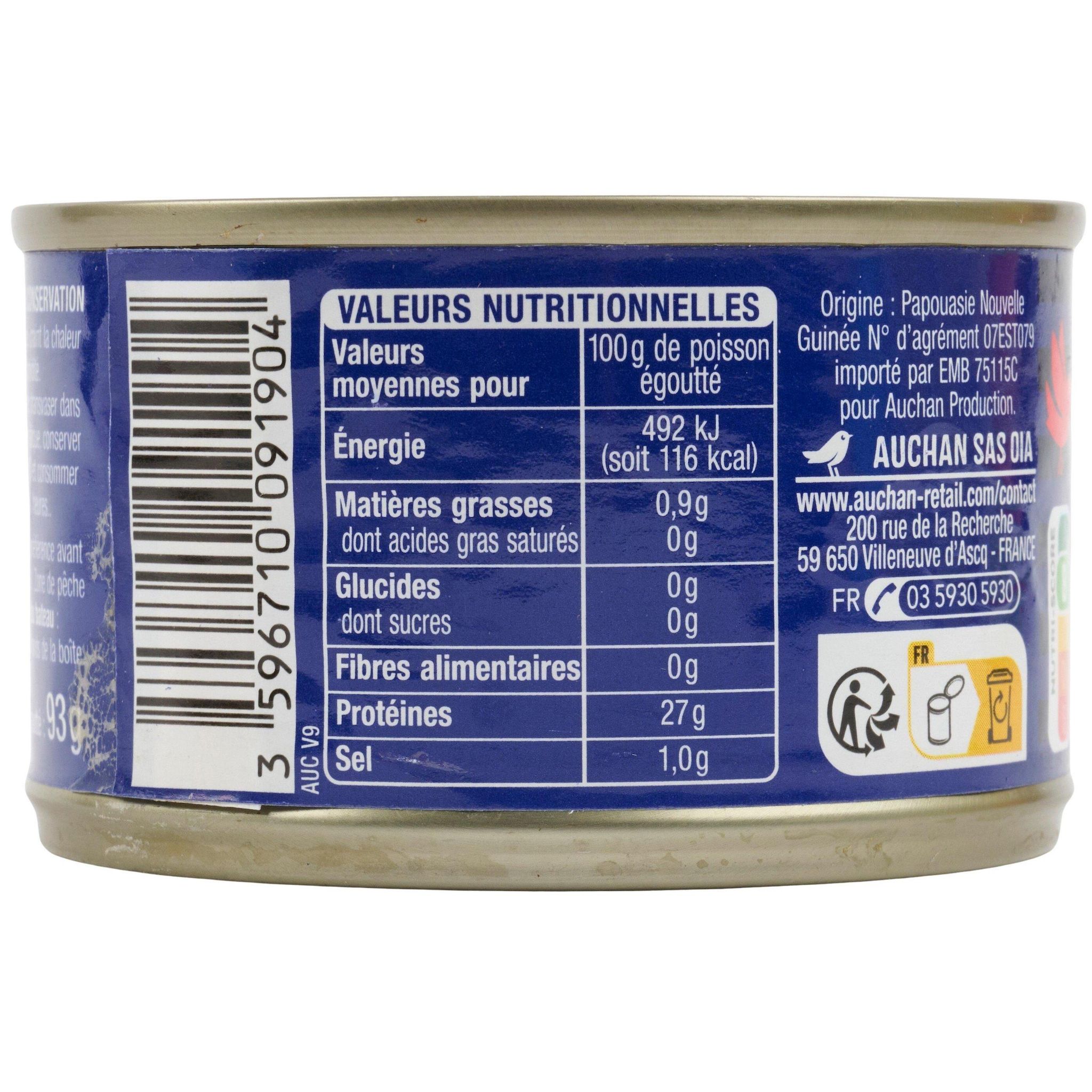 Voir la diapositive 3 : AUCHAN CULTIVONS LE BON thon albacore en tranches au naturel 93g