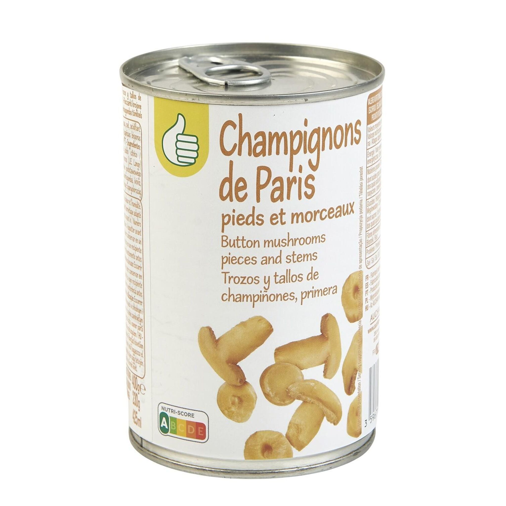 Voir la diapositive 2 : POUCE Champignons de Paris pieds et morceaux 230g