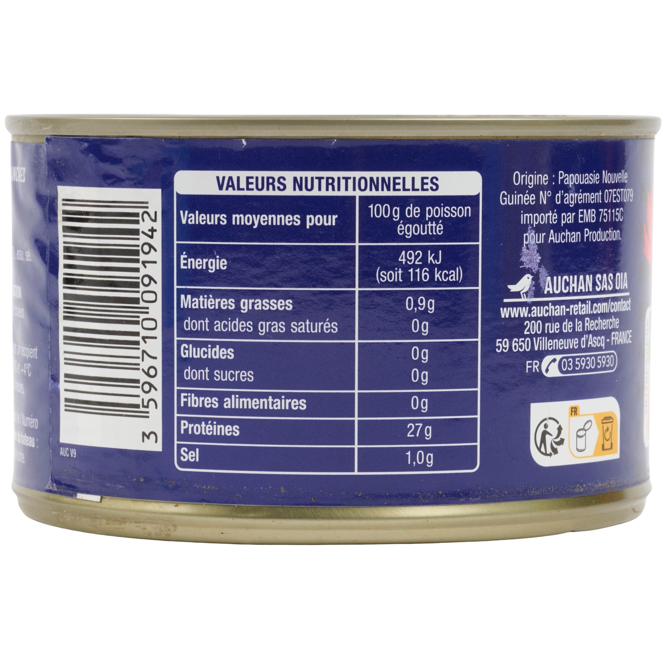 Voir la diapositive 3 : AUCHAN CULTIVONS LE BON thon albacore en tranches au naturel 280g