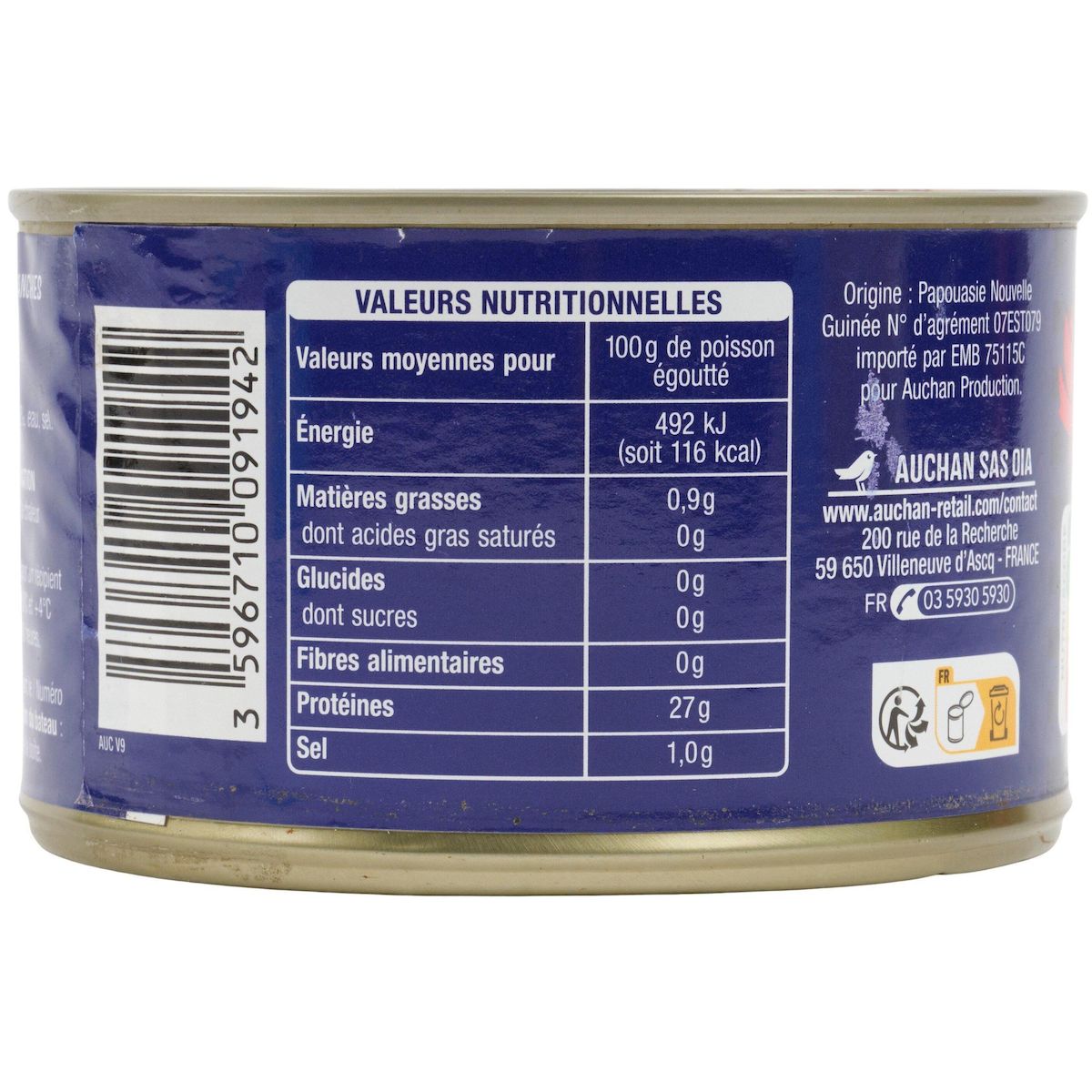 AUCHAN CULTIVONS LE BON thon albacore en tranches au naturel 280g