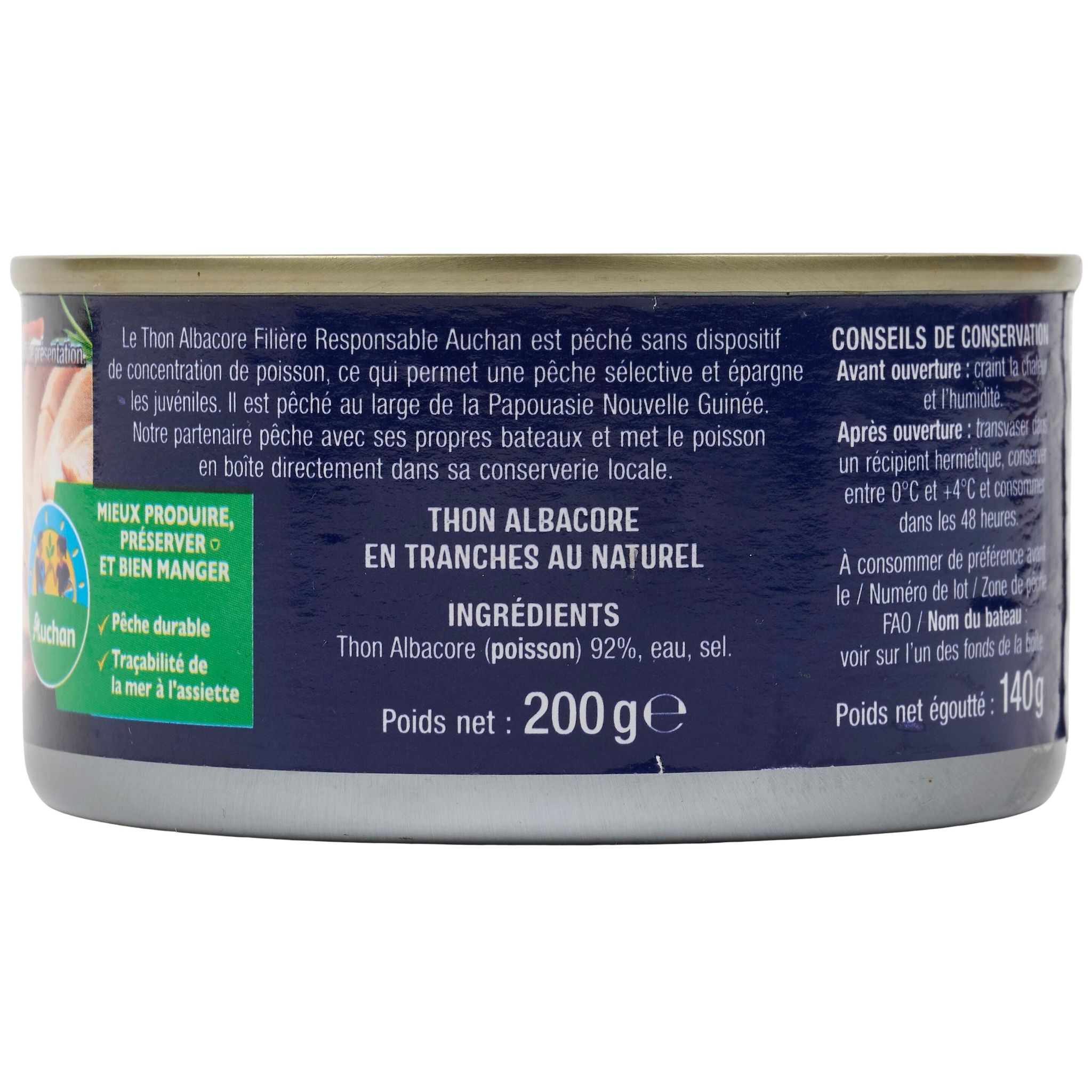 Voir la diapositive 3 : AUCHAN CULTIVONS LE BON thon albacore en tranches au naturel 140g