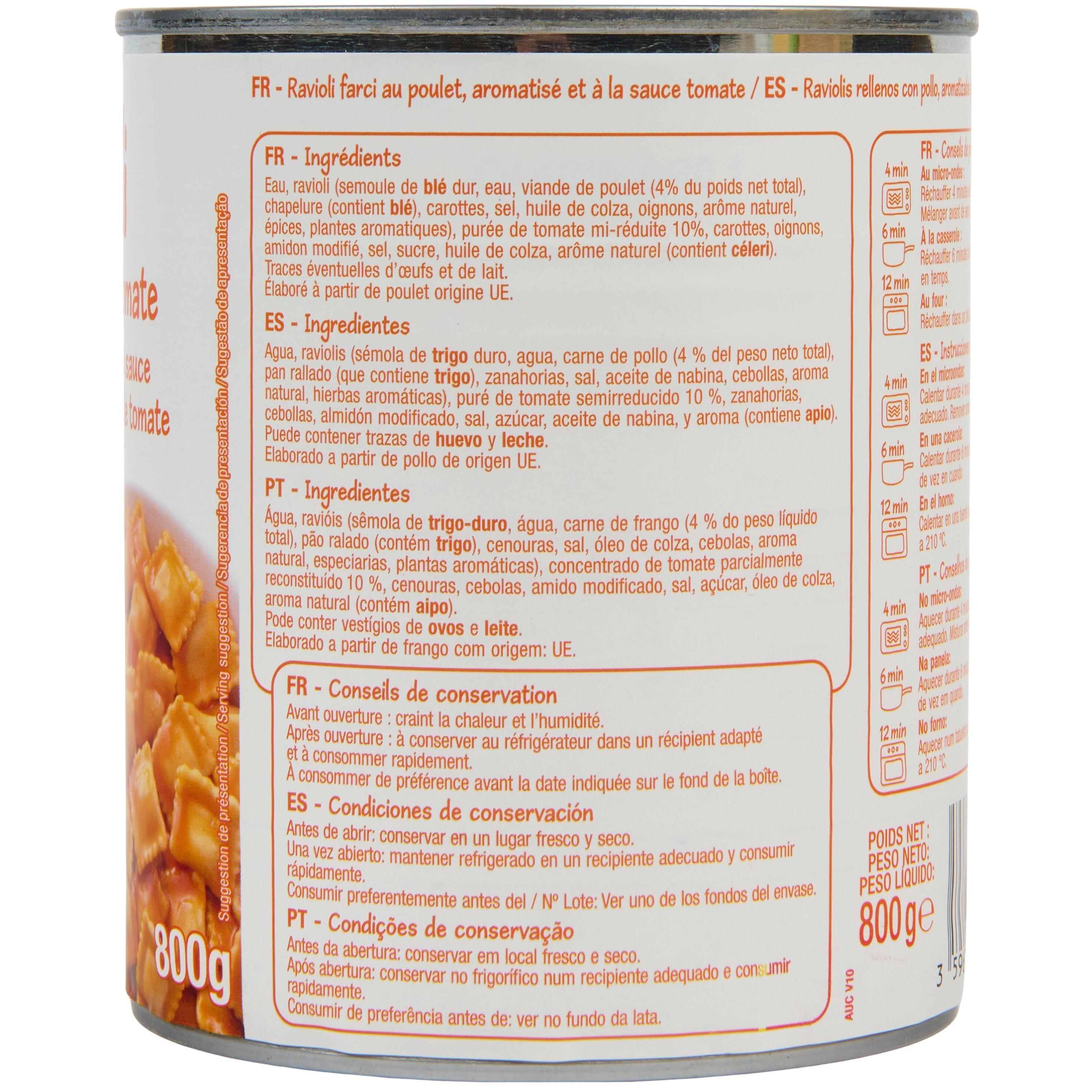 Voir la diapositive 2 : POUCE Ravioli à la sauce tomate 2 portions 800g