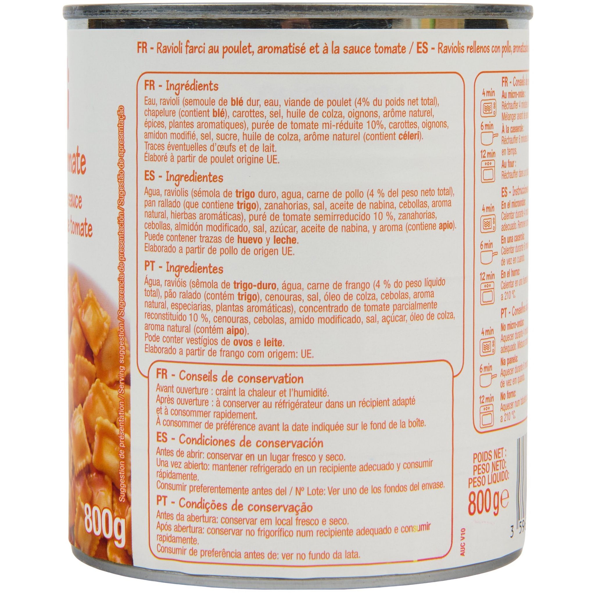 Voir la diapositive 2 : POUCE Ravioli à la sauce tomate 800g