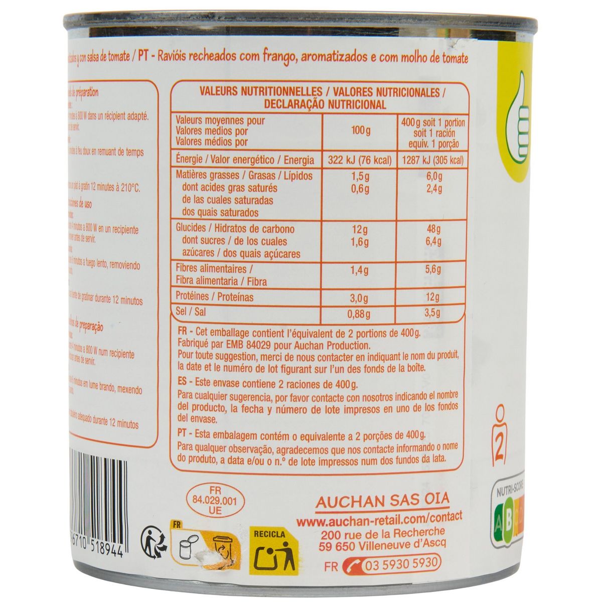 POUCE Ravioli à la sauce tomate 800g