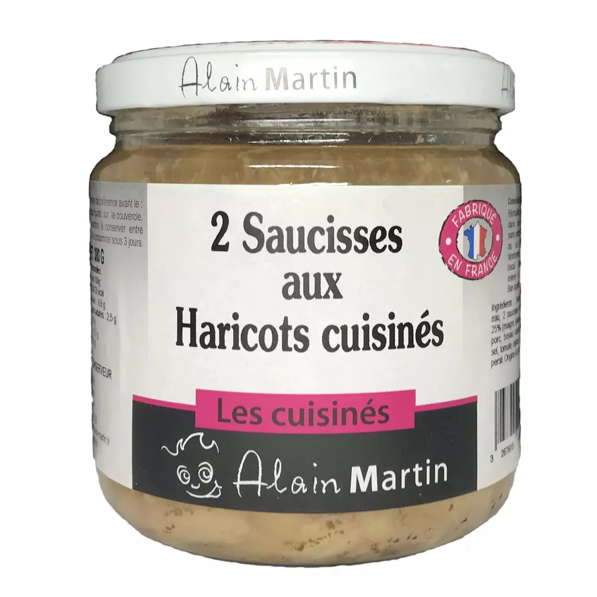 ALAIN MARTIN 2 Saucisses aux haricots cuisinées en bocal 380g