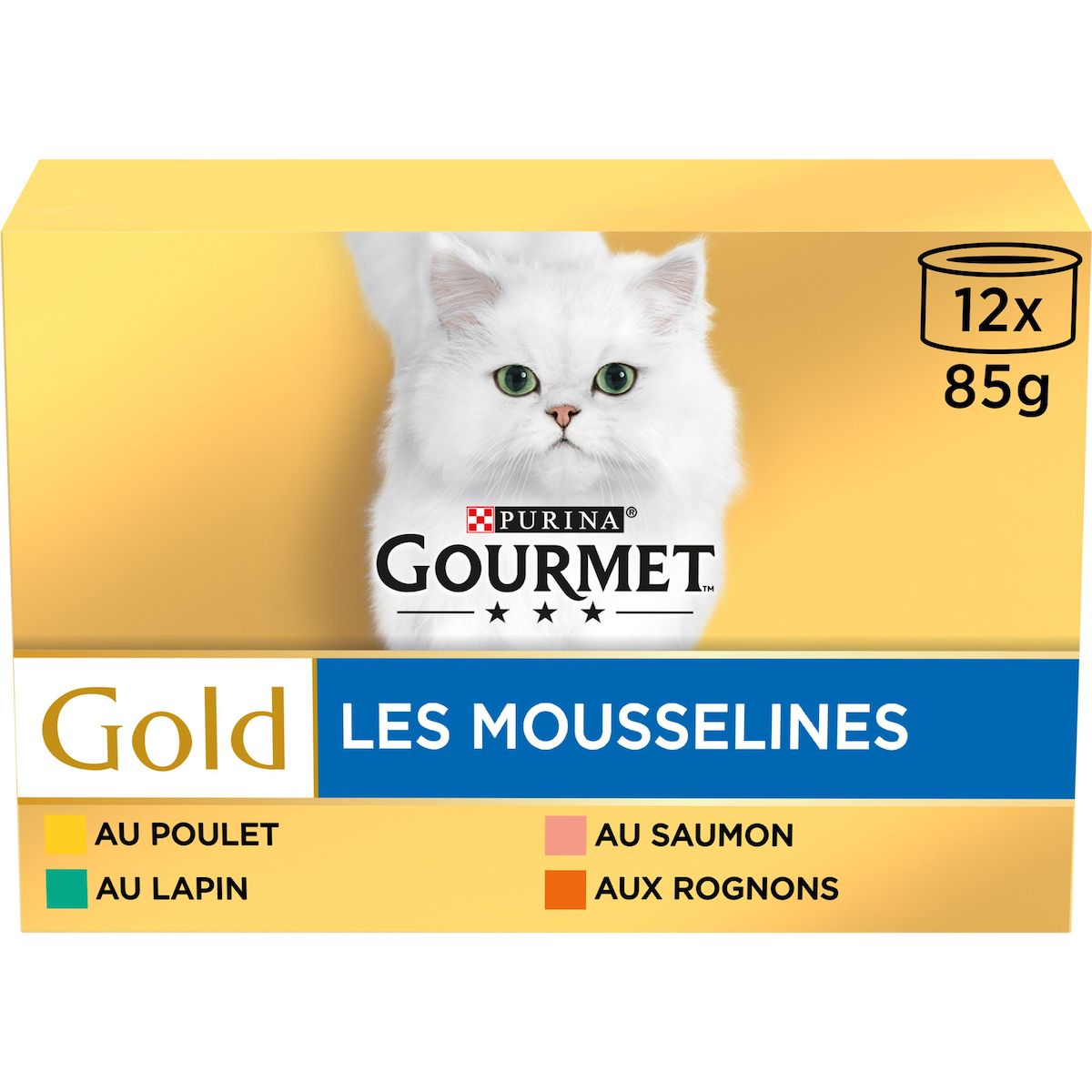 GOURMET Gold Boîtes les mousselines mousse à la viande et au poisson pour chat 12 boîtes 12x85g