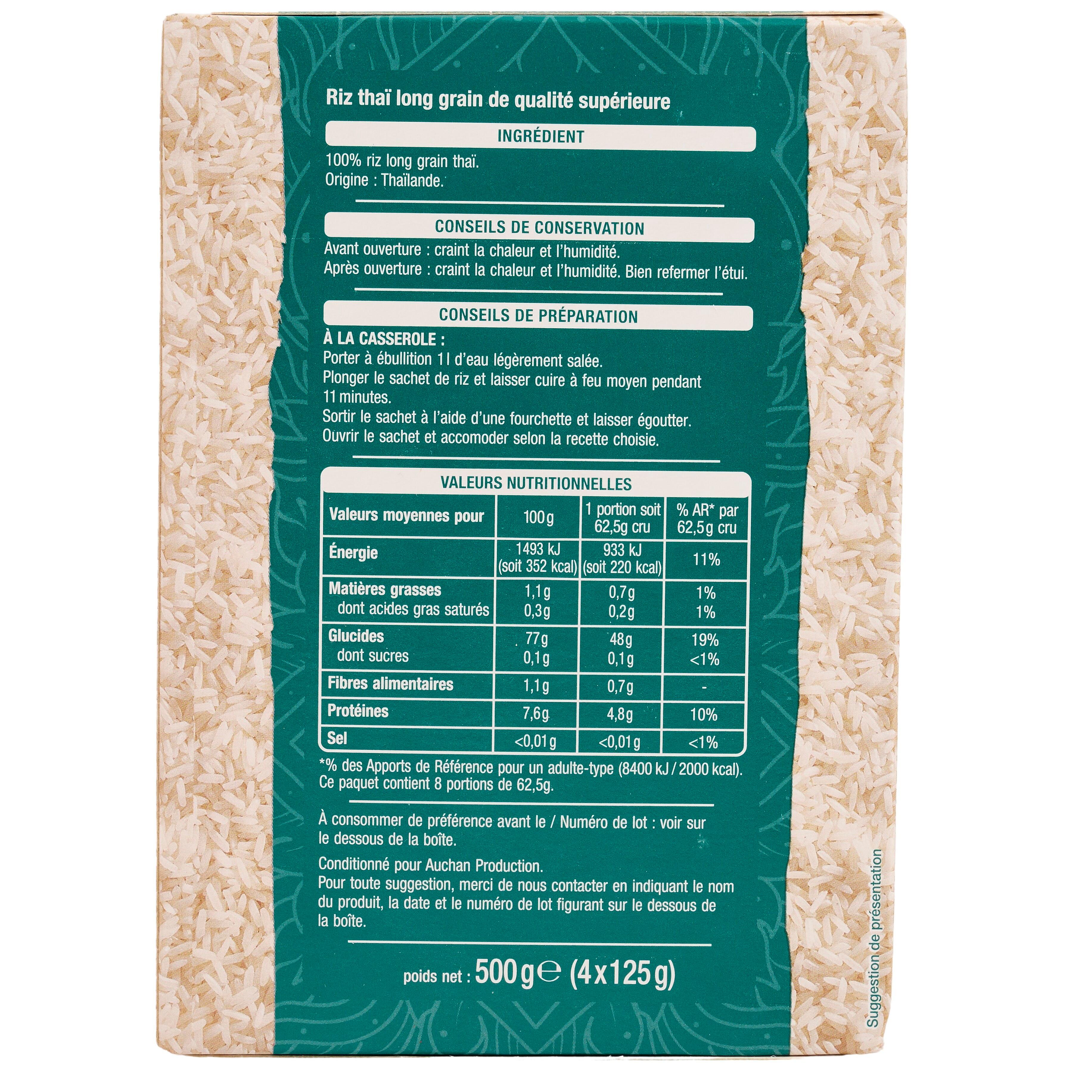 Voir la diapositive 3 : AUCHAN Riz thaï 4 sachets 500g