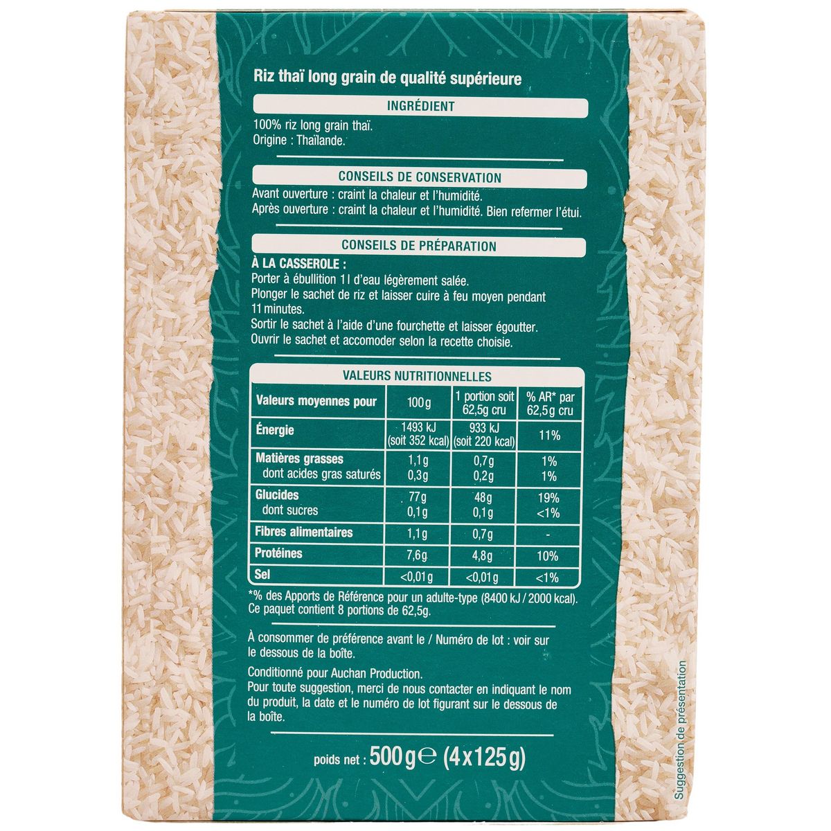 AUCHAN Riz thaï 4 sachets 500g