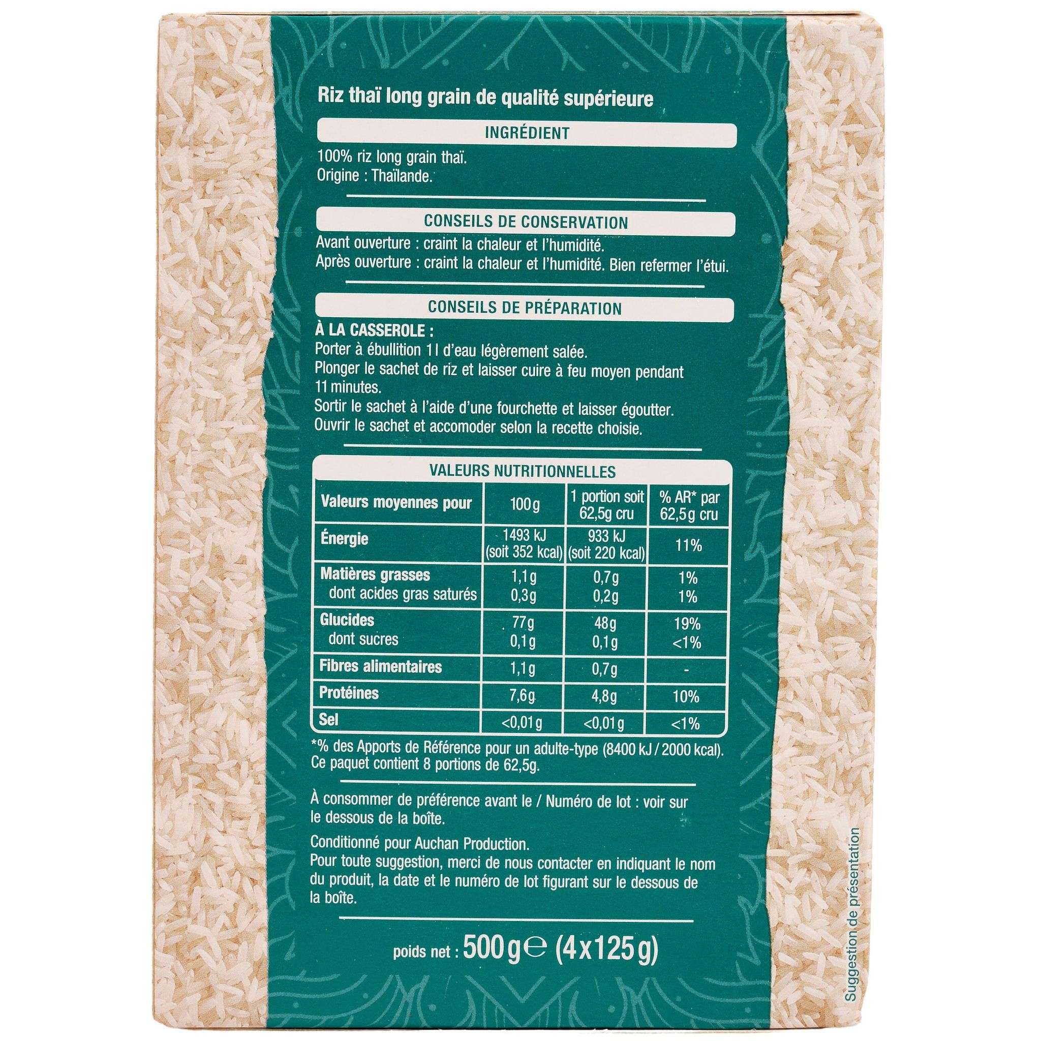 Voir la diapositive 3 : AUCHAN Riz thaï 4 sachets 500g