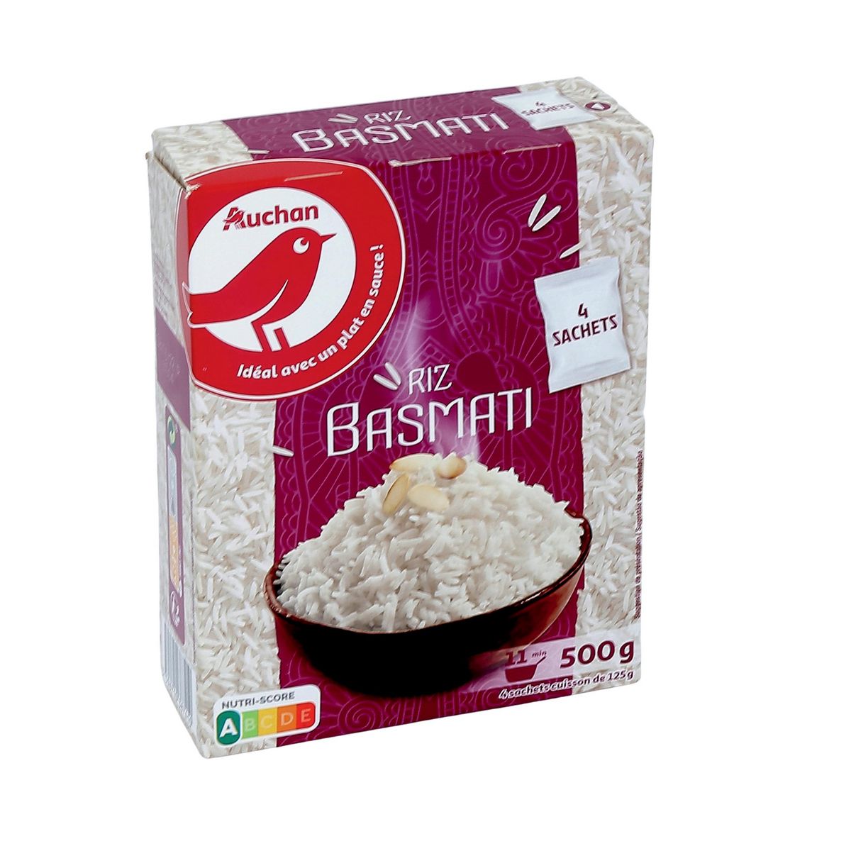 AUCHAN Riz basmati sachets cuisson prêt en 11 min 4 sachets 500g