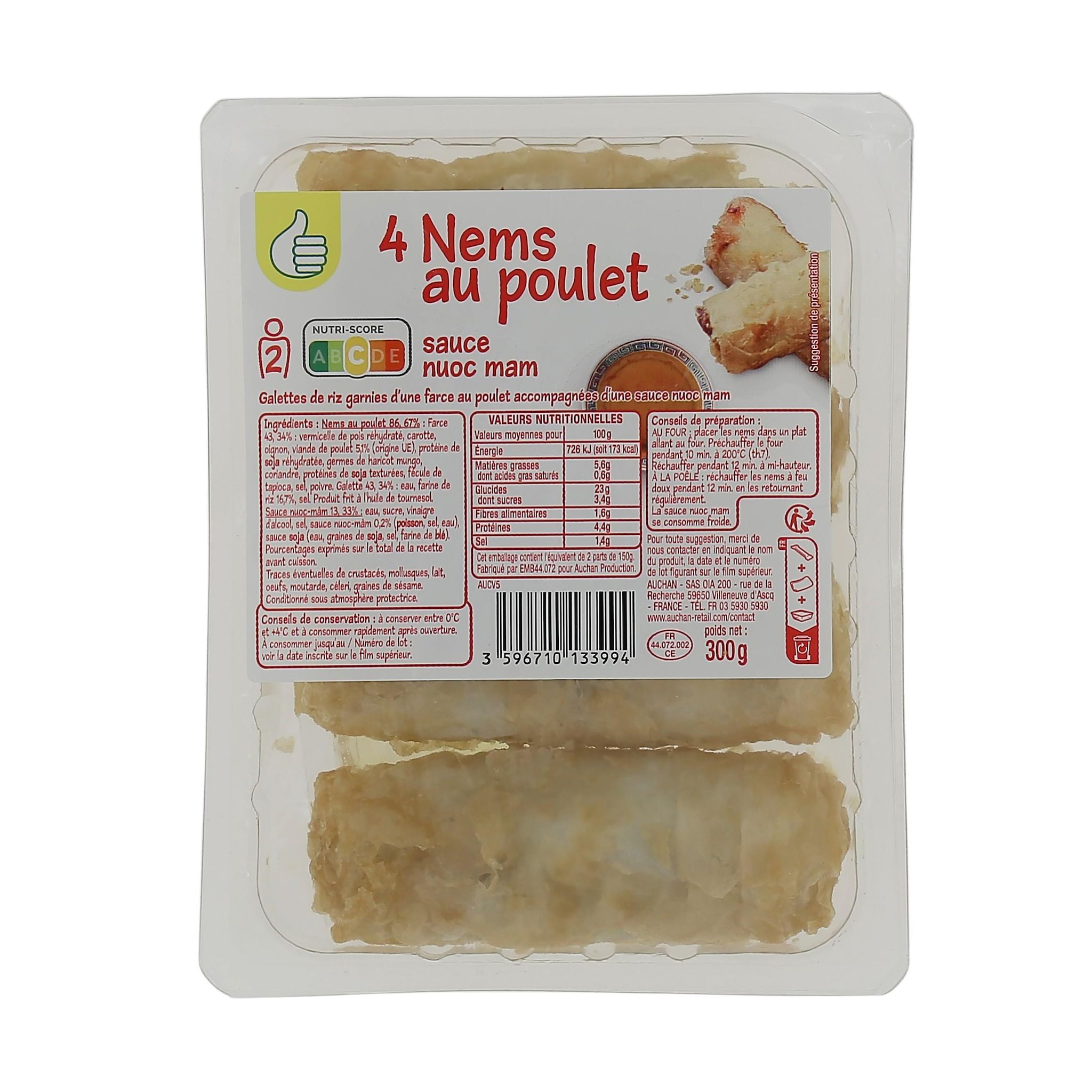 Voir la diapositive 2 : POUCE Nems au poulet avec sauce nuoc mam 4 pièces 300g