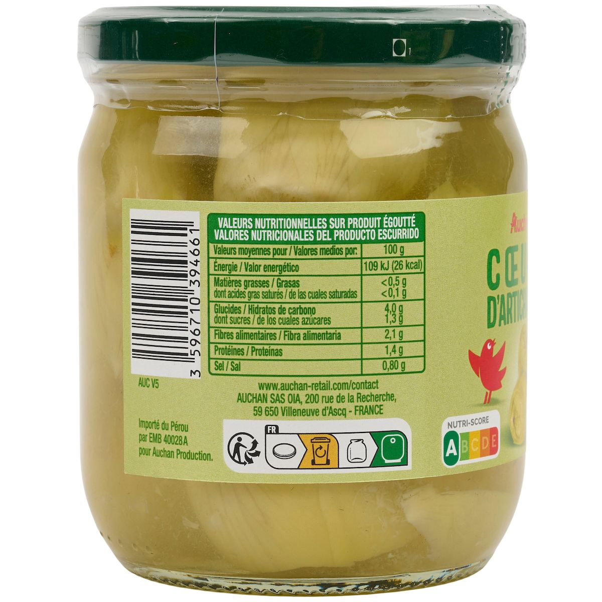 AUCHAN Coeurs d'artichauts 225g
