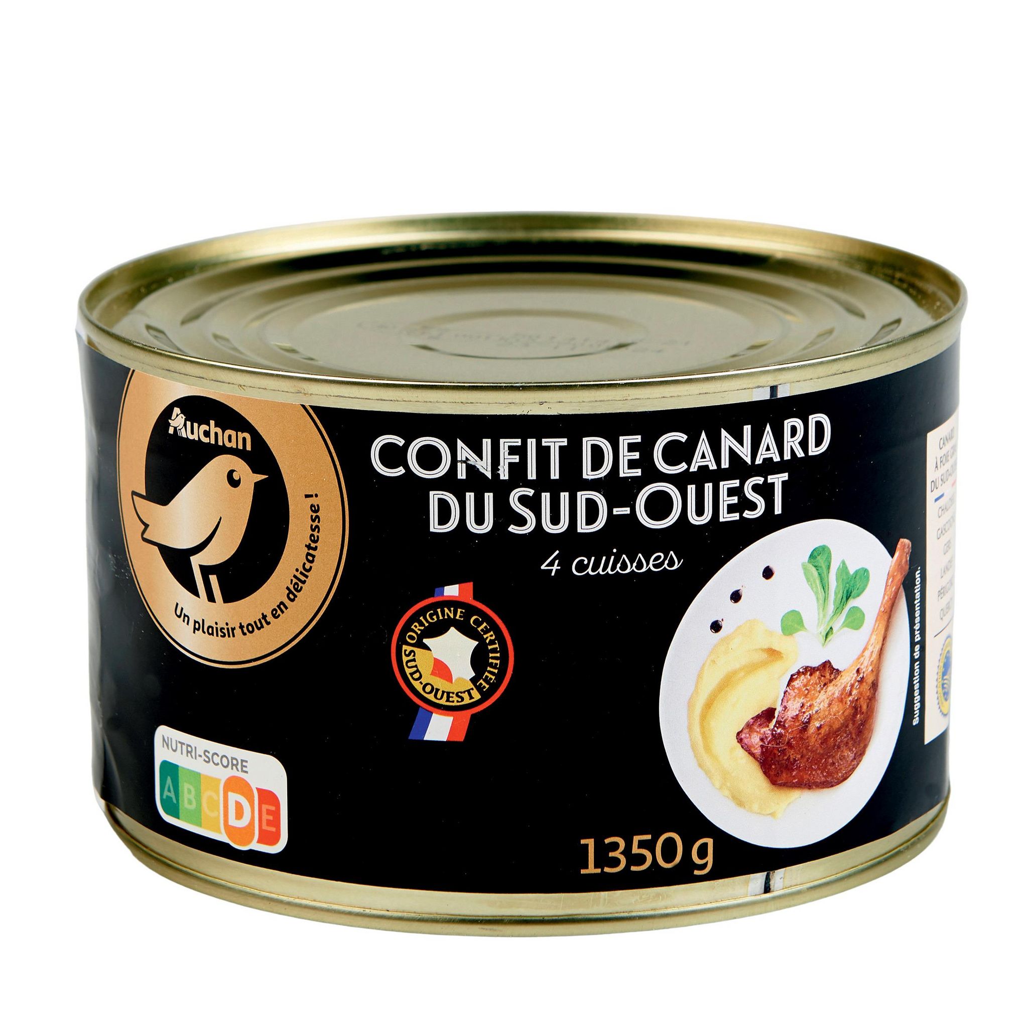 Voir la diapositive 2 : AUCHAN GOURMET Confit de canard du Sud-Ouest 4 cuisses 1,350kg