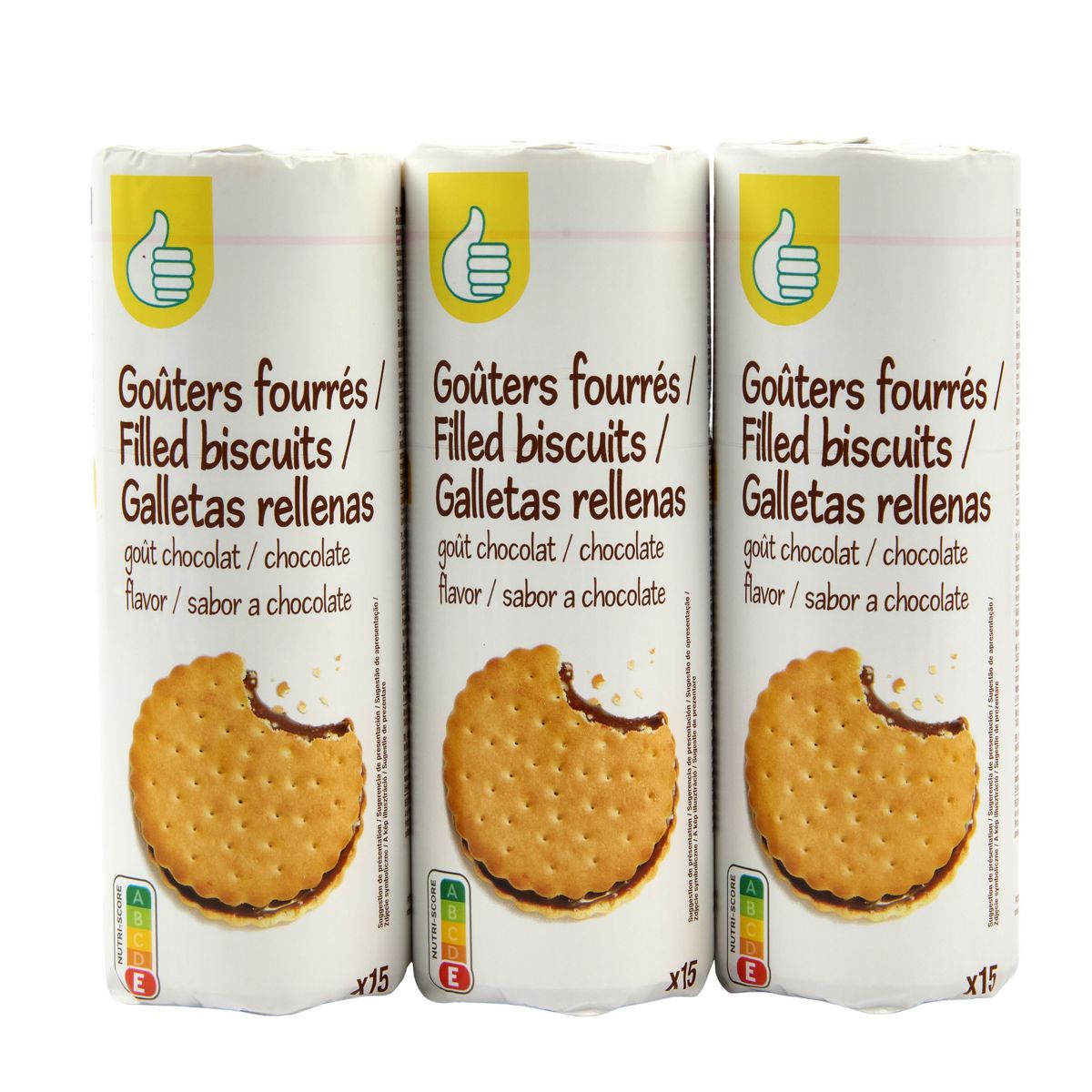 POUCE Goûters fourrés ronds au chocolat 3x15 biscuits 3x300g