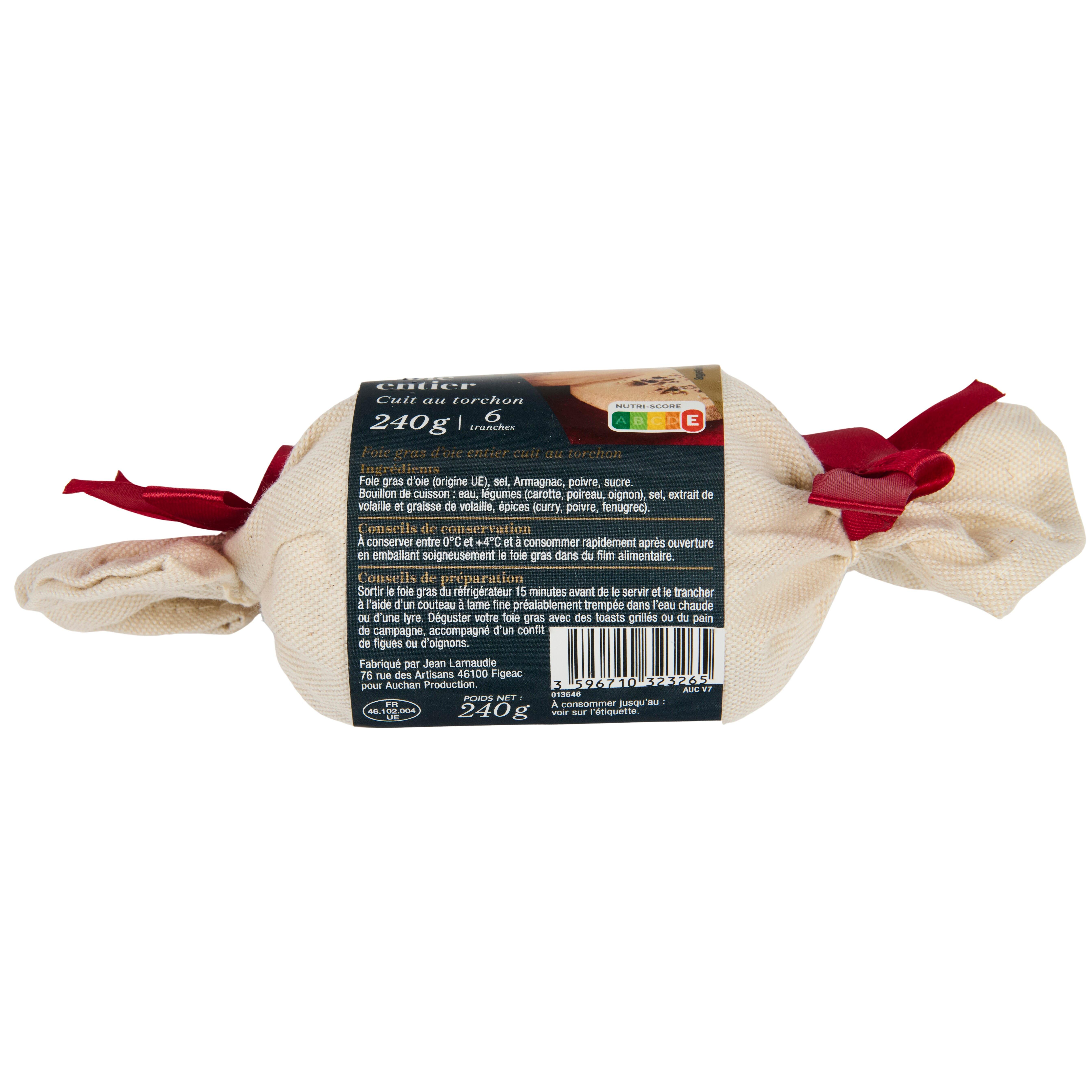 Voir la diapositive 2 : AUCHAN COLLECTION Foie gras d'oie entier cuit au torchon 6 parts 240g