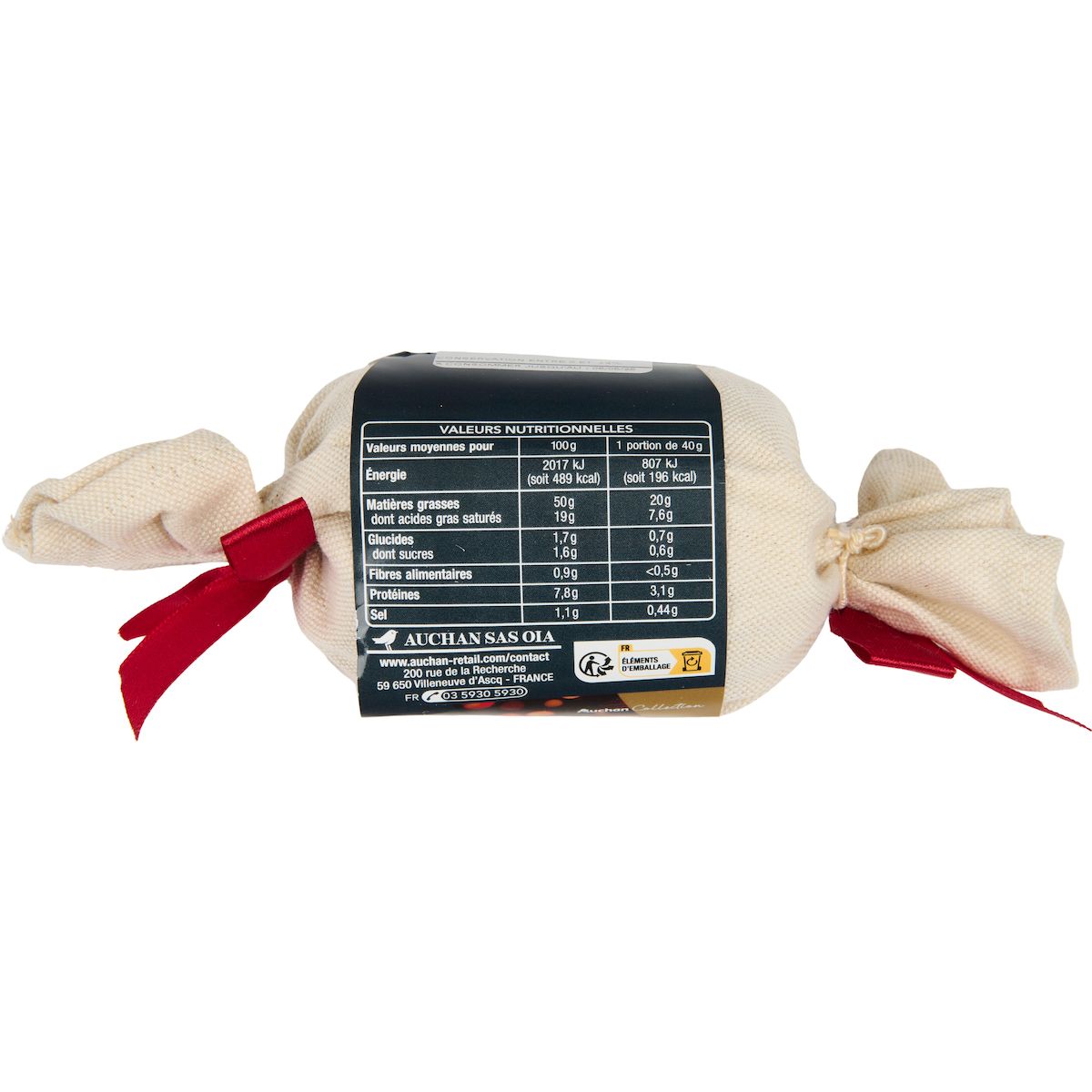 AUCHAN COLLECTION Foie gras d'oie entier cuit au torchon 6 parts 240g