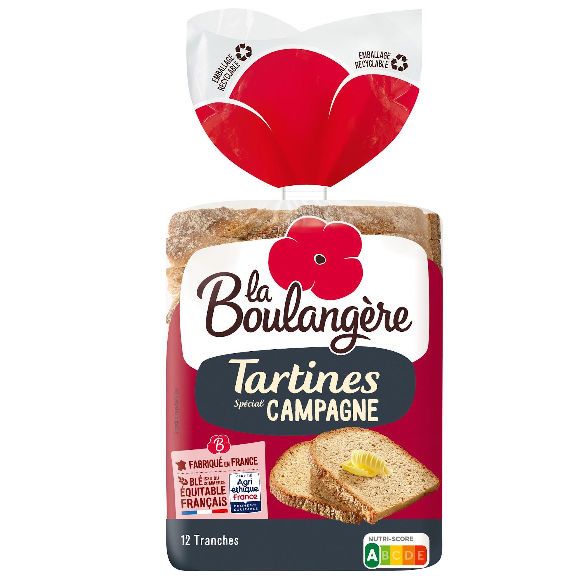 Voir la diapositive 2 : LA BOULANGERE Tartines spécial campagne 12 tranches 450g
