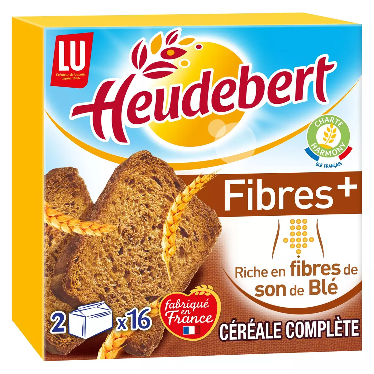 HEUDEBERT Biscottes fibres plus 2x16 biscottes 280g