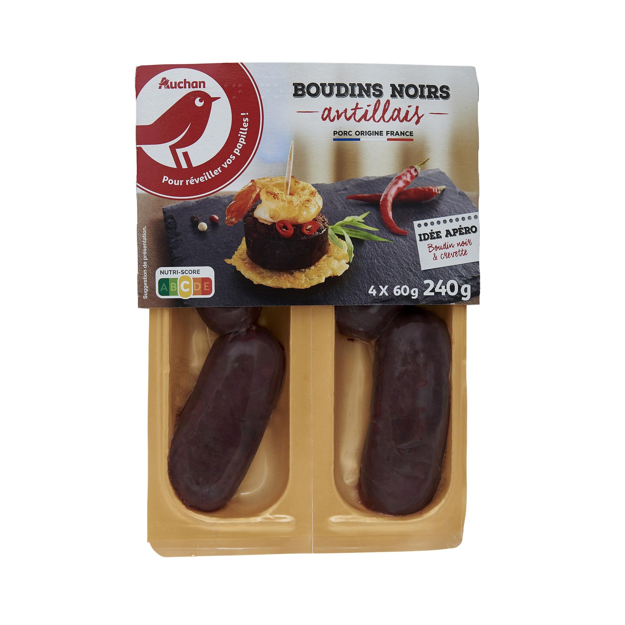 Voir la diapositive 2 : AUCHAN Boudin noir Antillais 4 pièces 240g