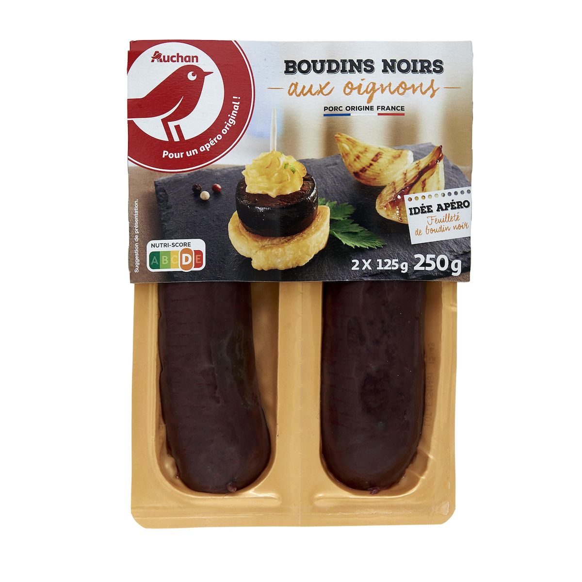 AUCHAN Boudins noirs aux oignons 2 pièces 250g