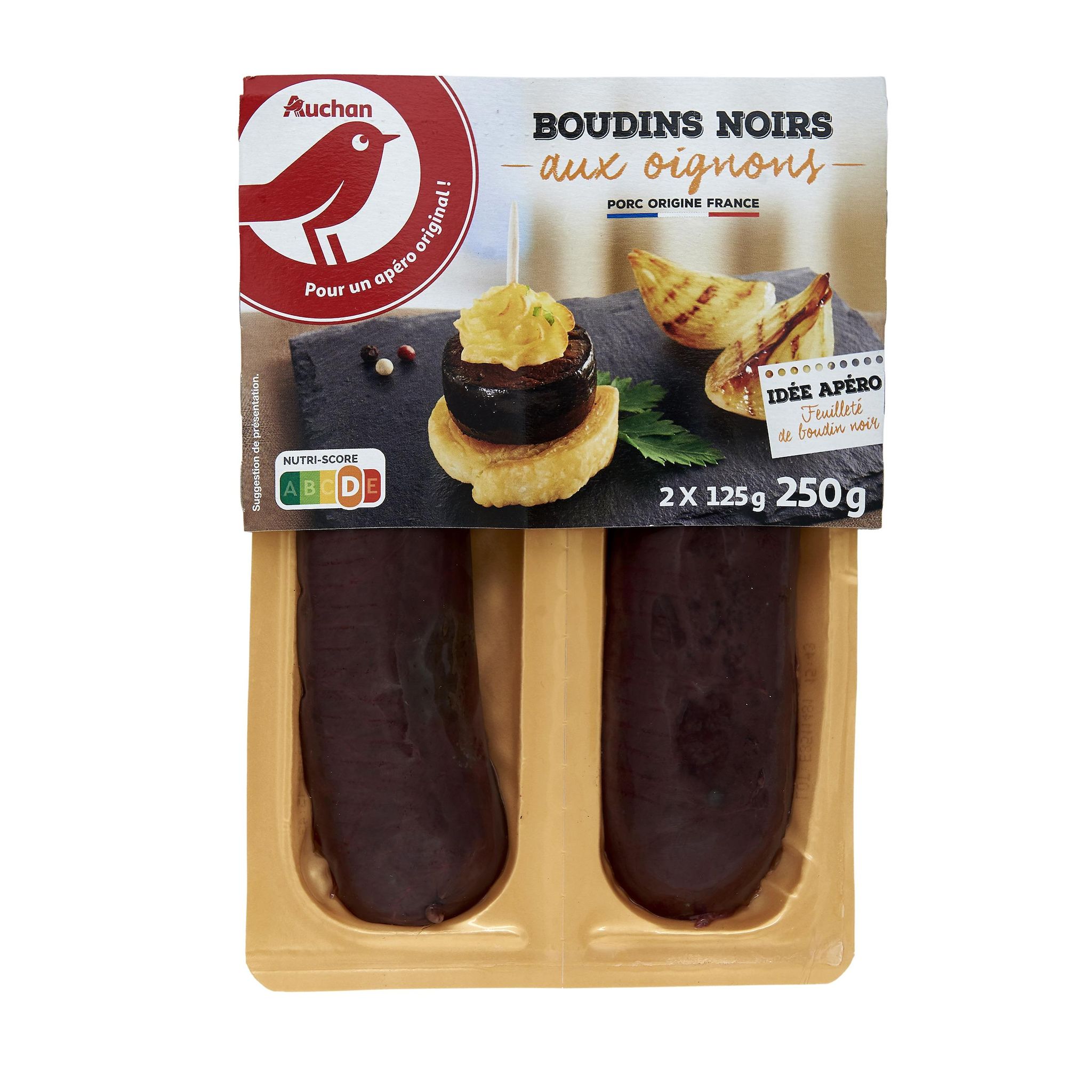 Voir la diapositive 2 : AUCHAN Boudins noirs aux oignons 2 pièces 250g