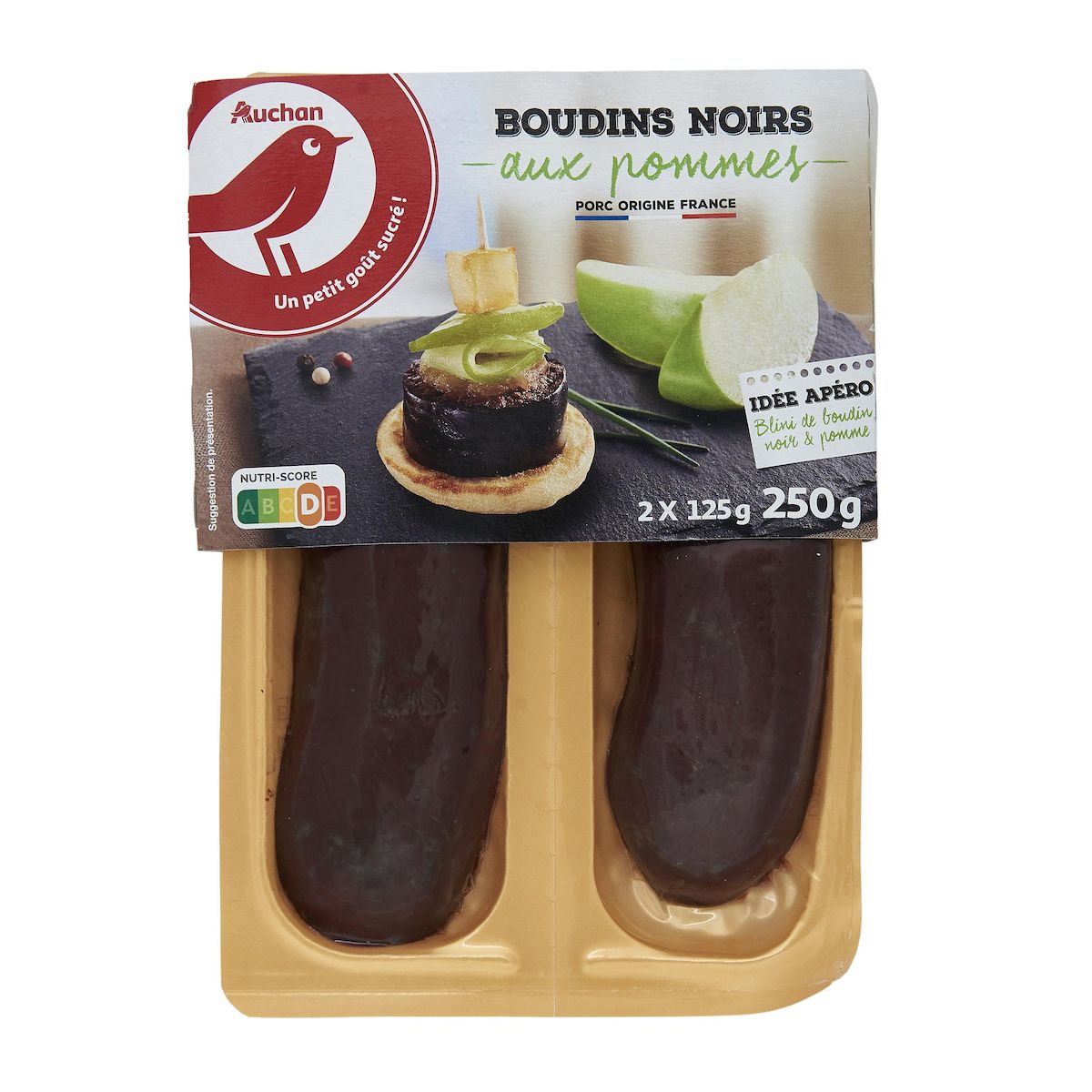 AUCHAN Boudins noirs aux pommes 2 pièces 250g
