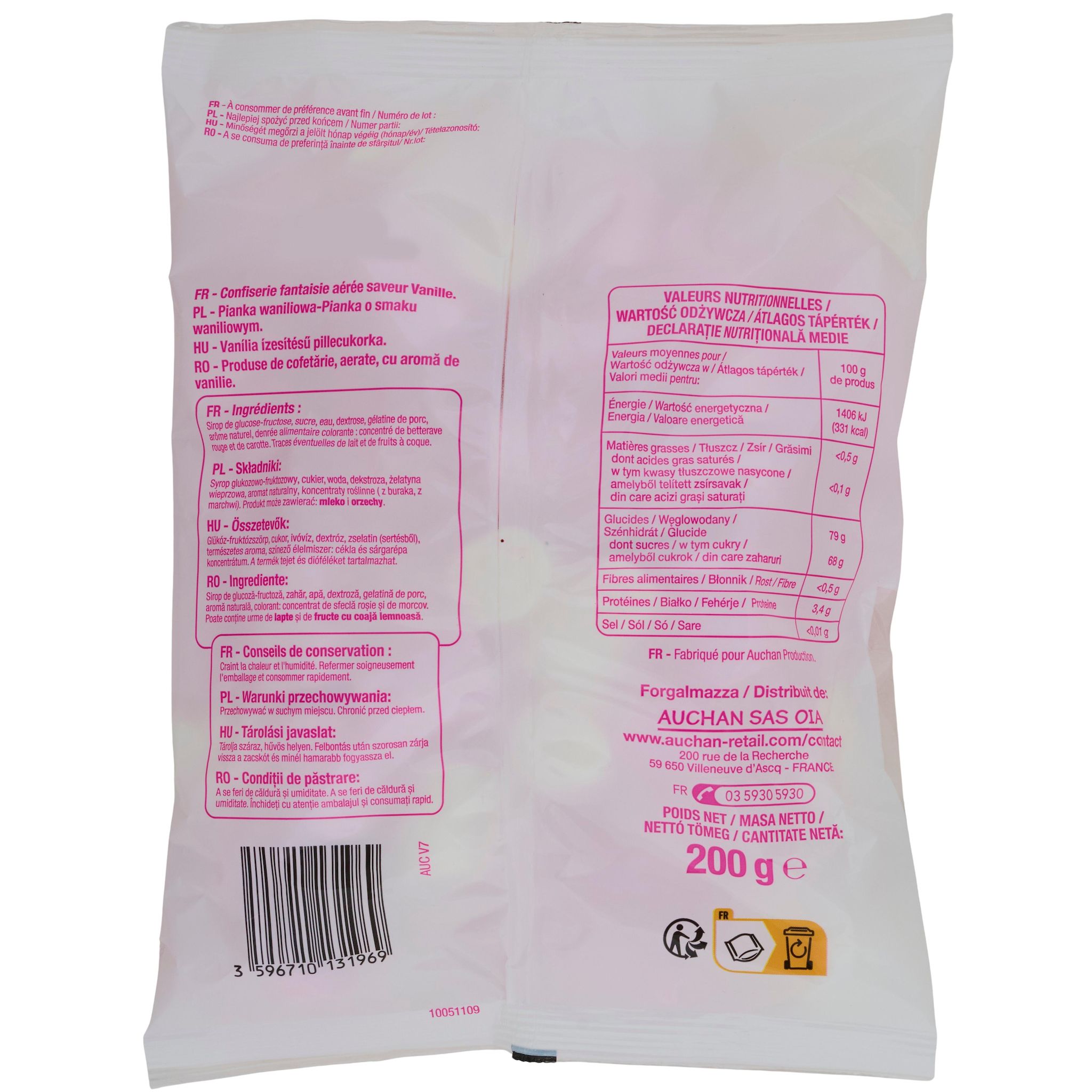 Voir la diapositive 2 : POUCE Bonbons marshmallow rose et blanc 200g