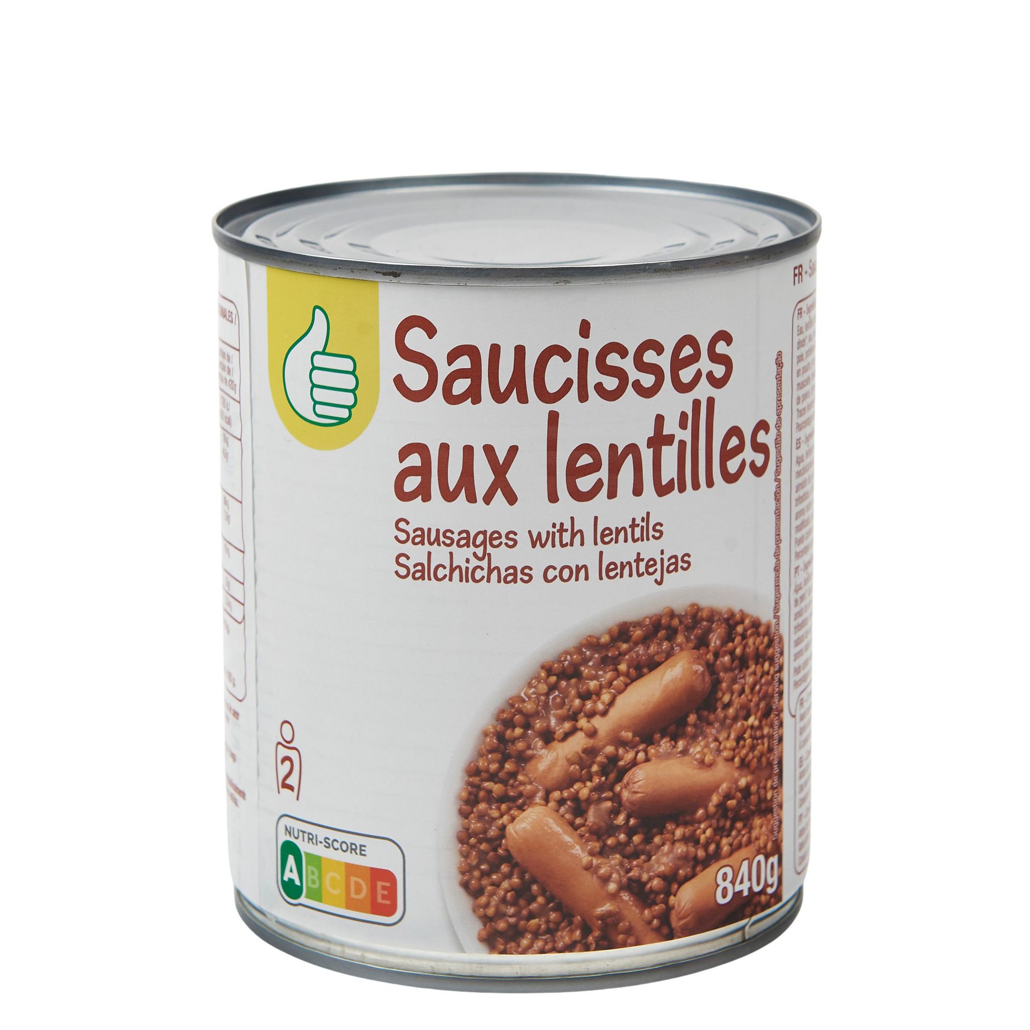 Voir la diapositive 2 : POUCE Saucisses aux lentilles 2 personnes 840g