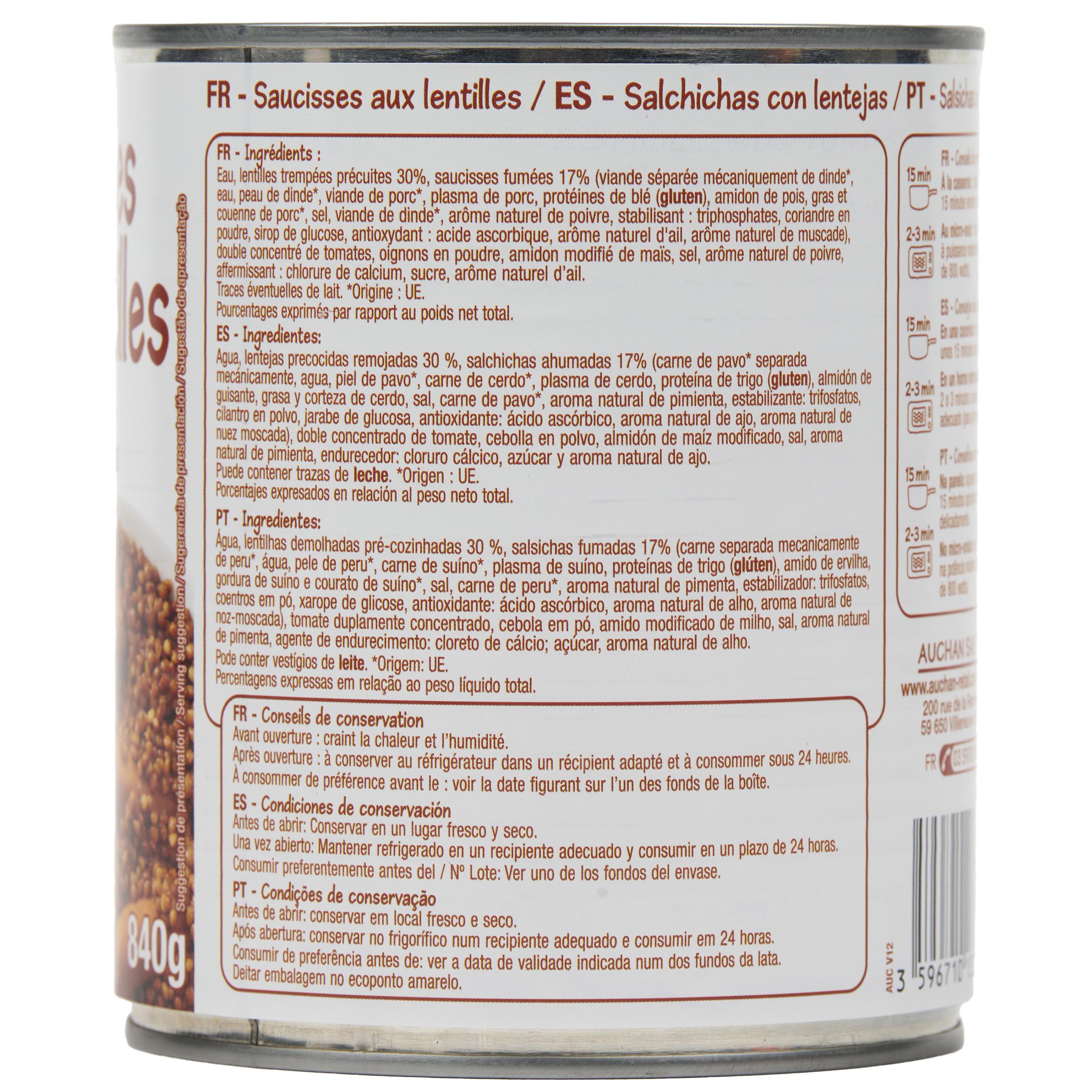 Voir la diapositive 4 : POUCE Saucisses aux lentilles 2 personnes 840g