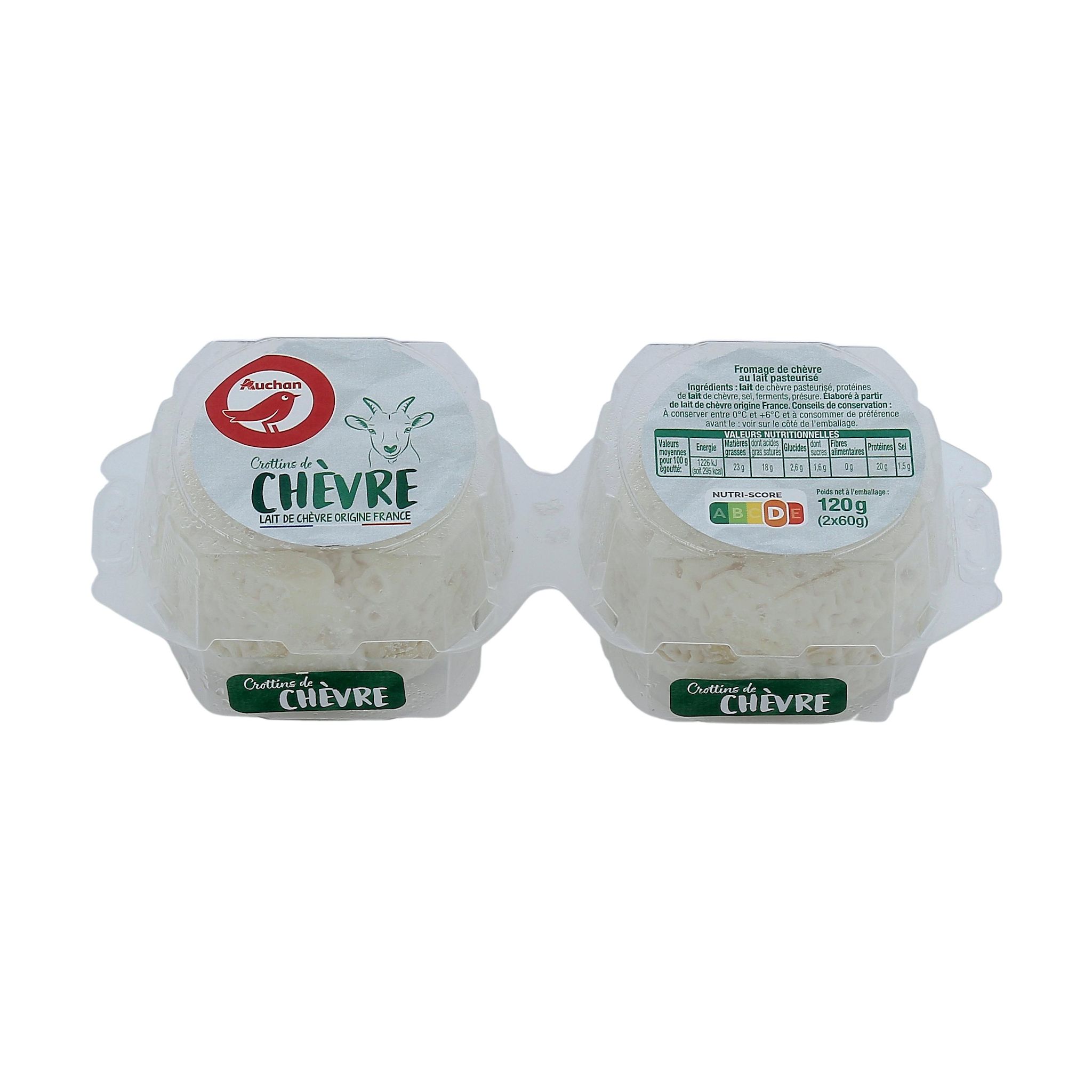 Voir la diapositive 2 : AUCHAN Crottin de chèvre 2x60g