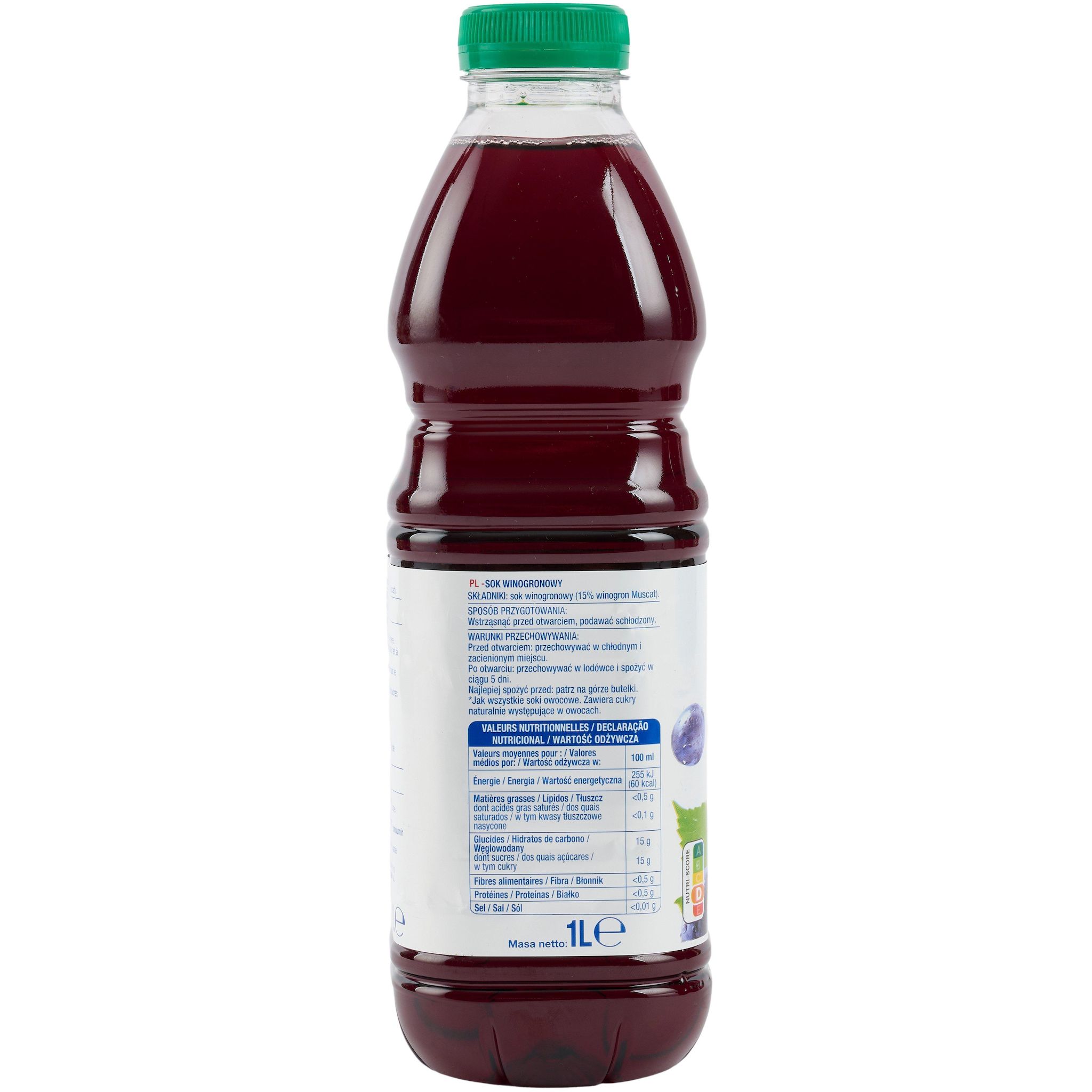 Voir la diapositive 6 : AUCHAN Pur jus de raisin noir muscat 1l