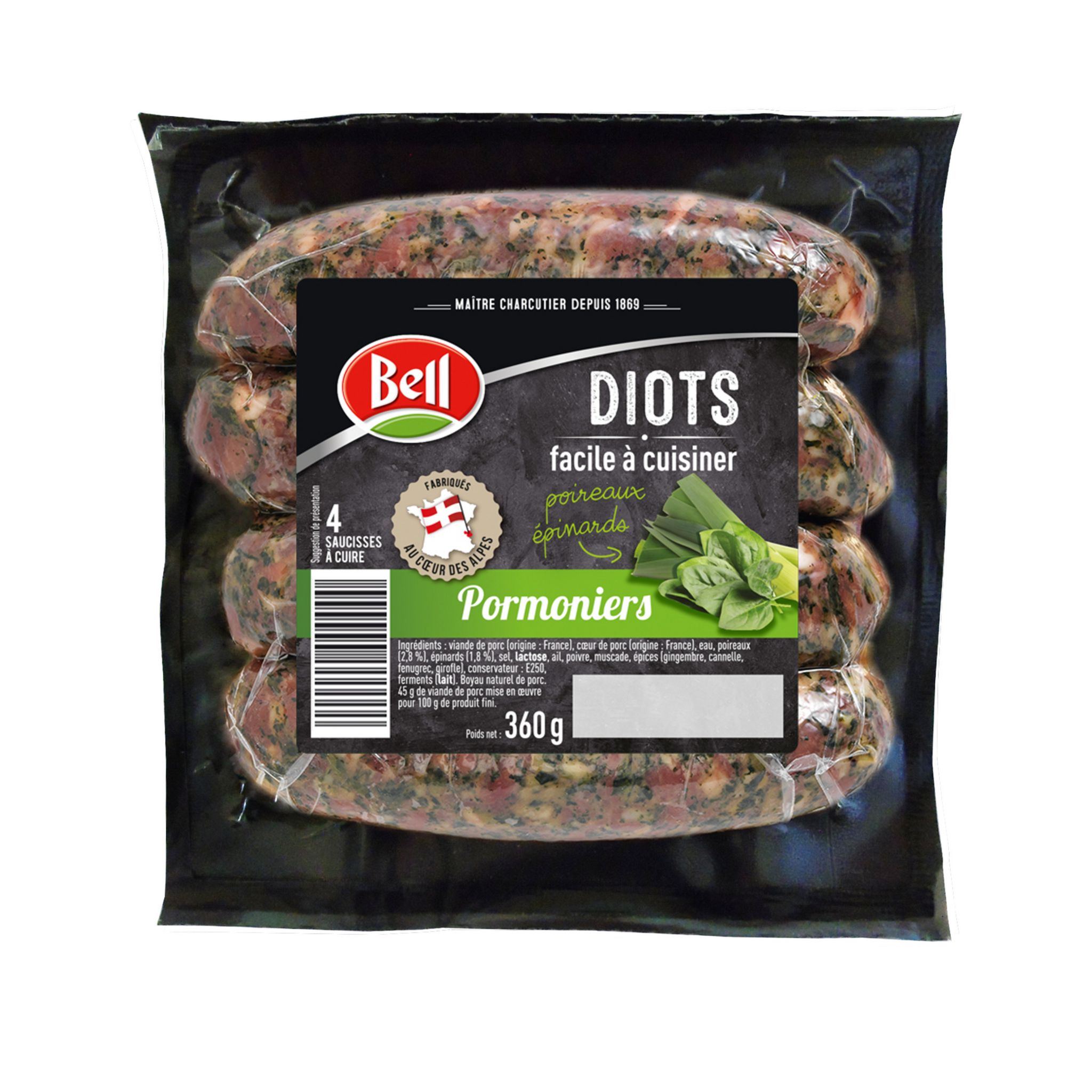 BELL Diots pormoniers aux poireaux et épinards 4 pièces 360g