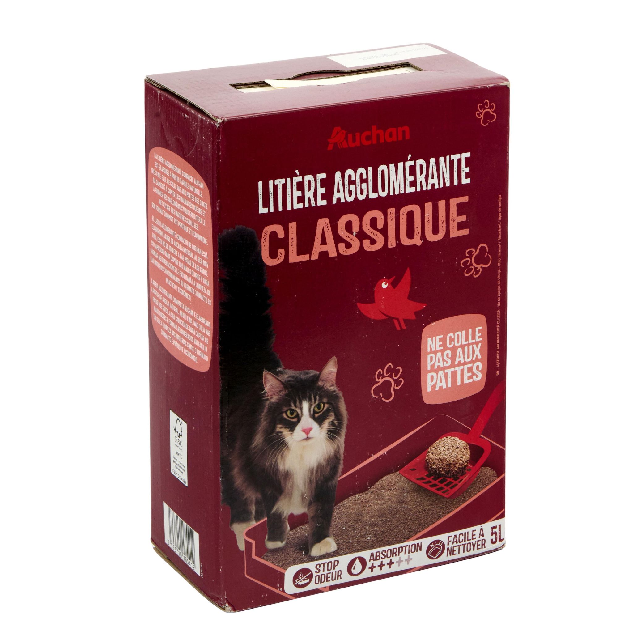 Voir la diapositive 3 : AUCHAN Litière minérale agglomérante compacte super absorbante pour chat 5l