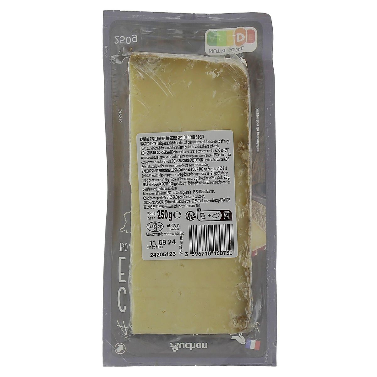 AUCHAN TERROIR Cantal entre-deux AOP 250g