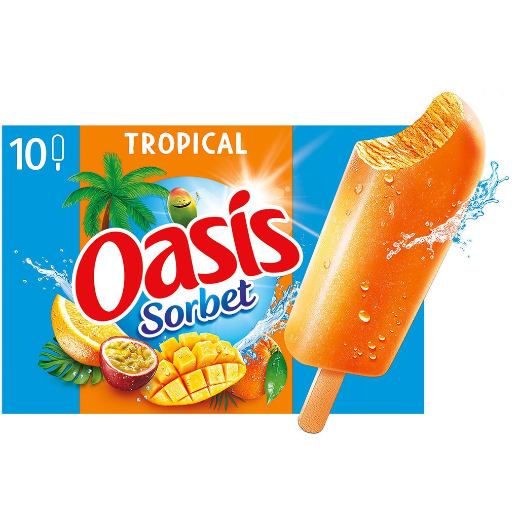 OASIS Bâtonnets glacés sorbet tropical 10 pièces 400g