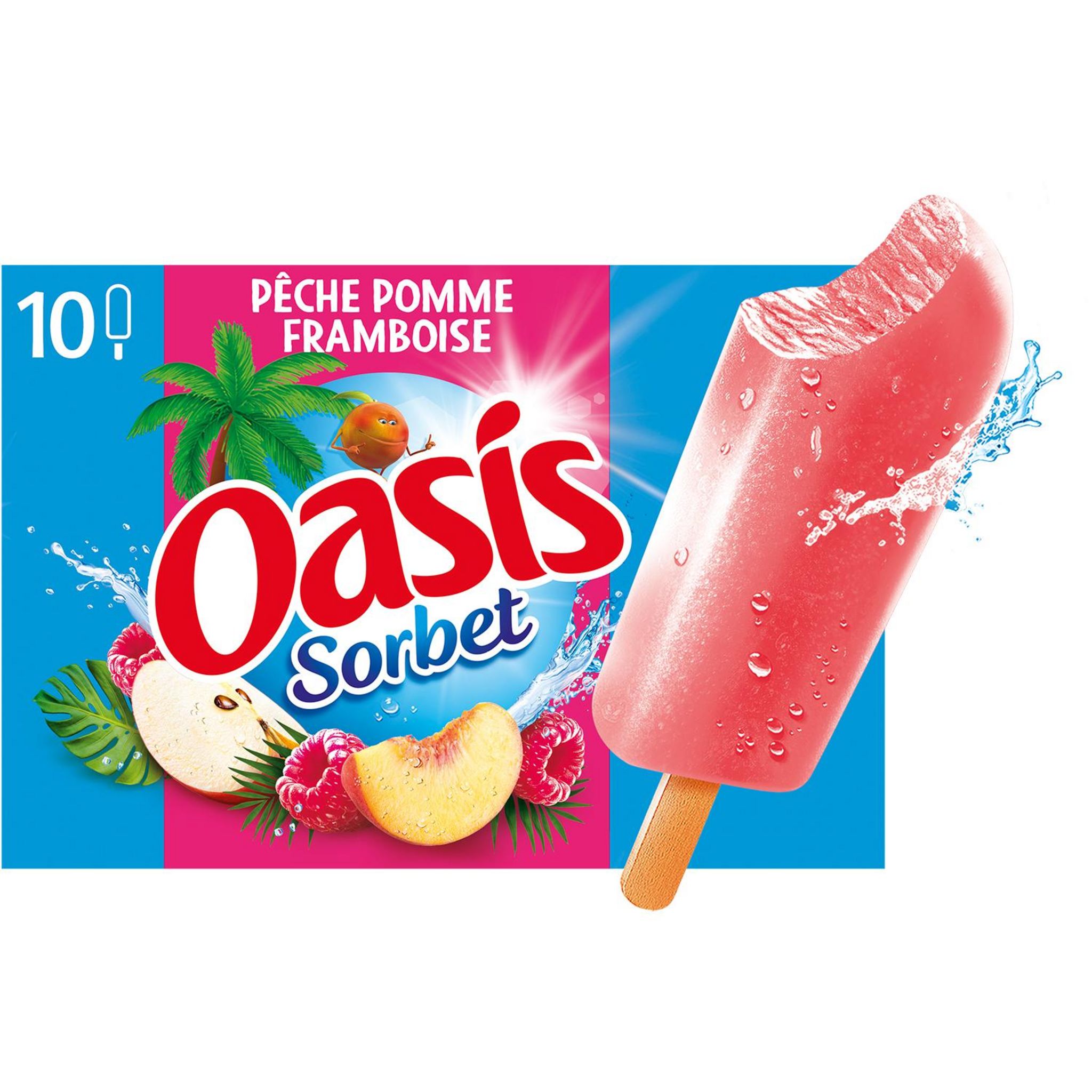 Voir la diapositive 2 : OASIS Bâtonnets glacés sorbet pêche et pomme 10 pièces 400g