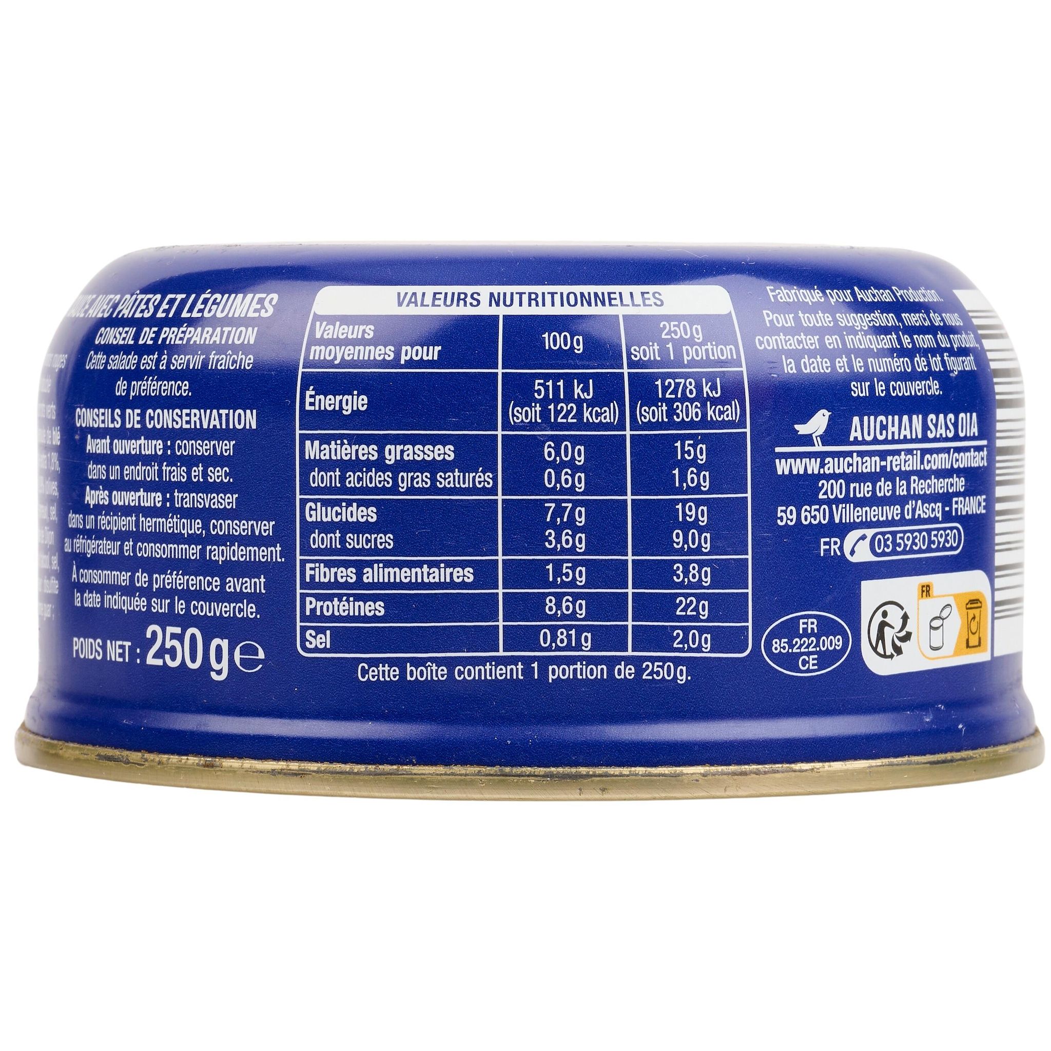 Voir la diapositive 3 : AUCHAN Salade catalane au thon 250g