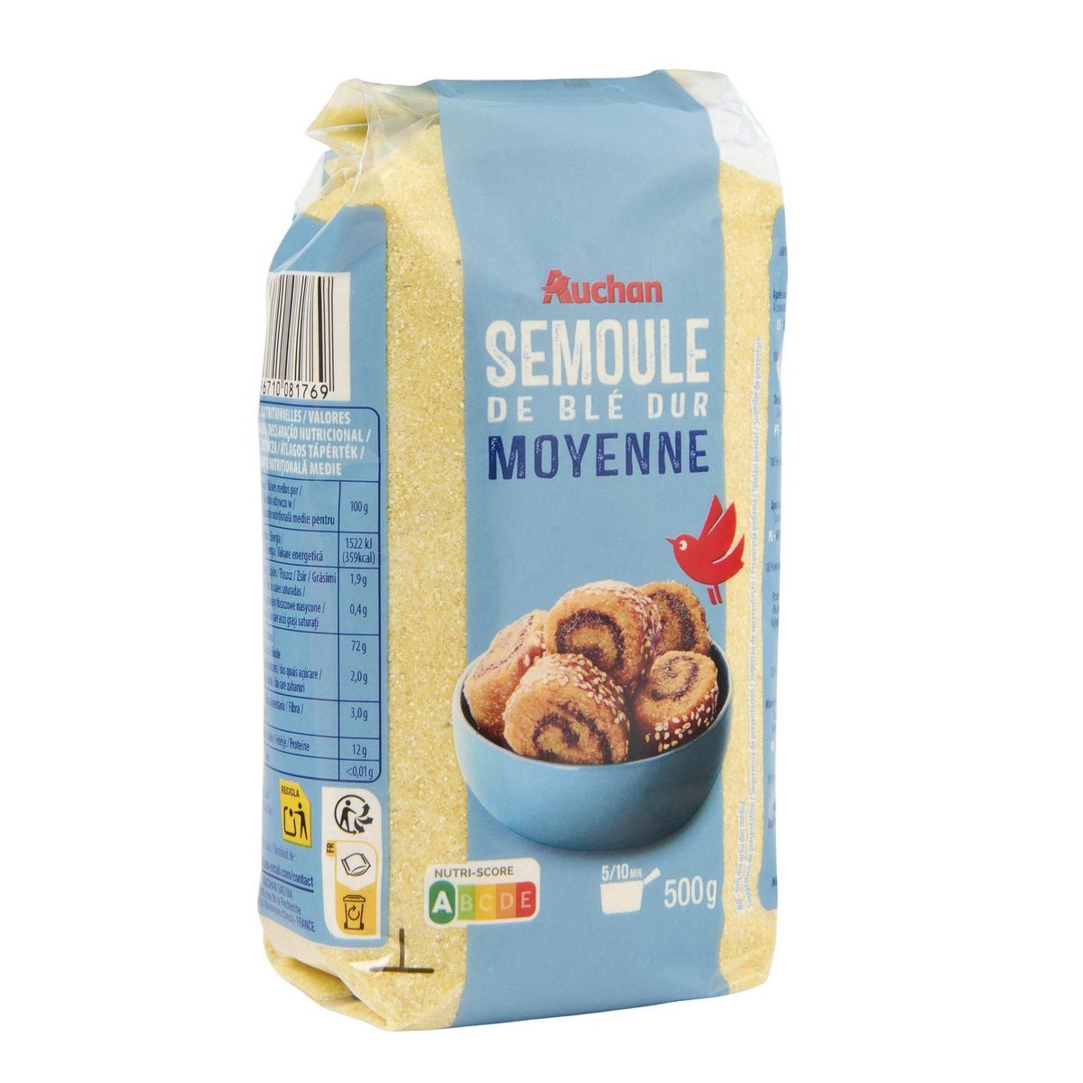 AUCHAN Semoule de blé dur moyenne 500g