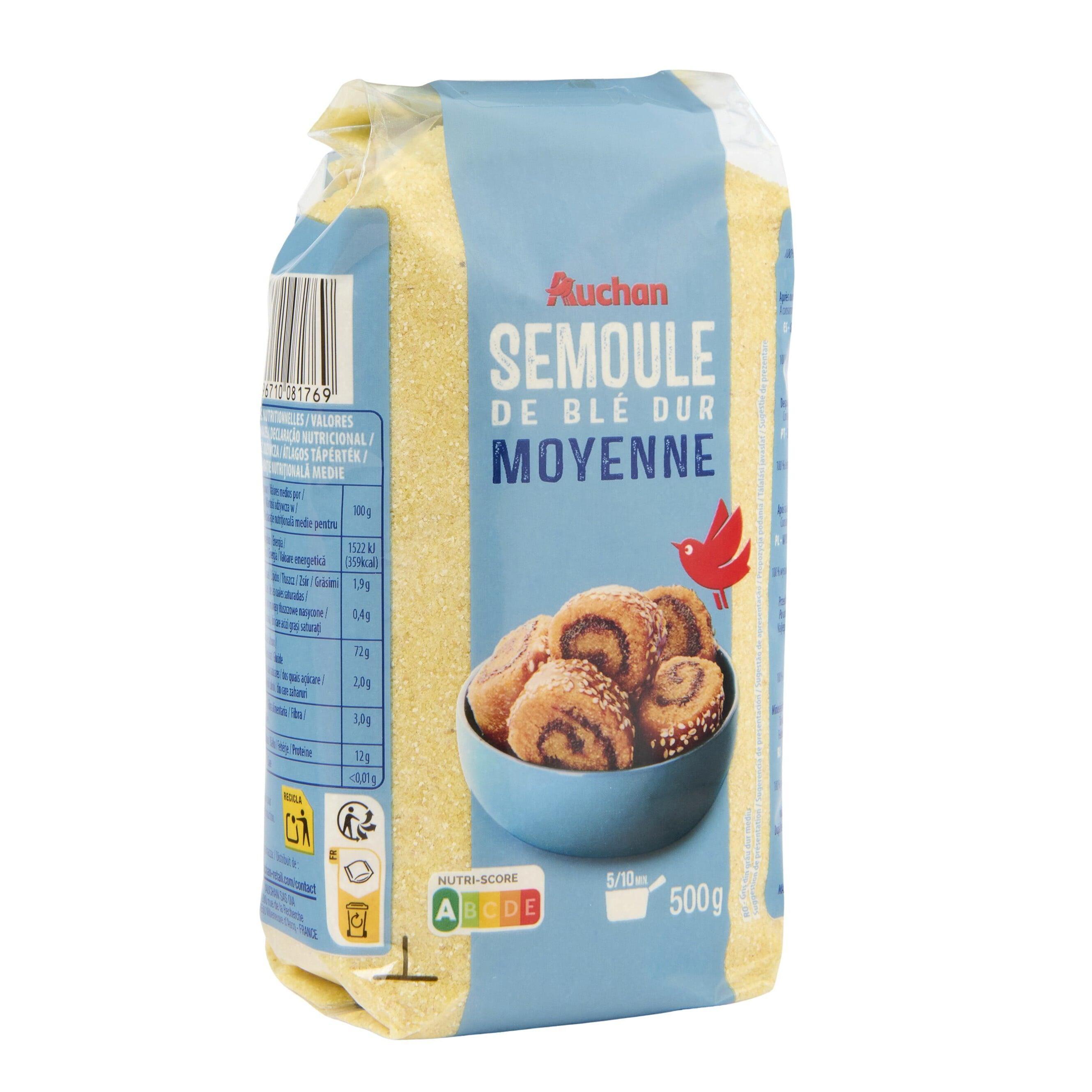 Voir la diapositive 4 : AUCHAN Semoule de blé dur moyenne 500g