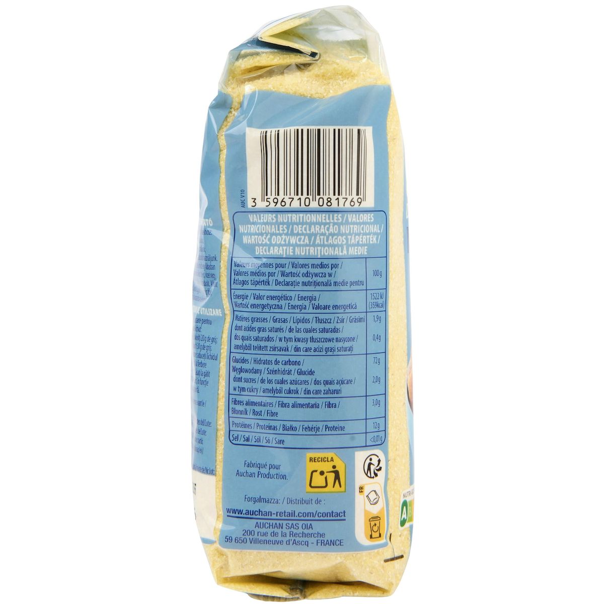AUCHAN Semoule de blé dur moyenne 500g