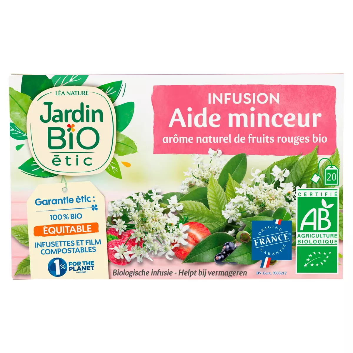 JARDIN BIO ETIC Infusion aide minceur aux arômes naturels de fruits rouges bio 20 sachets 30g