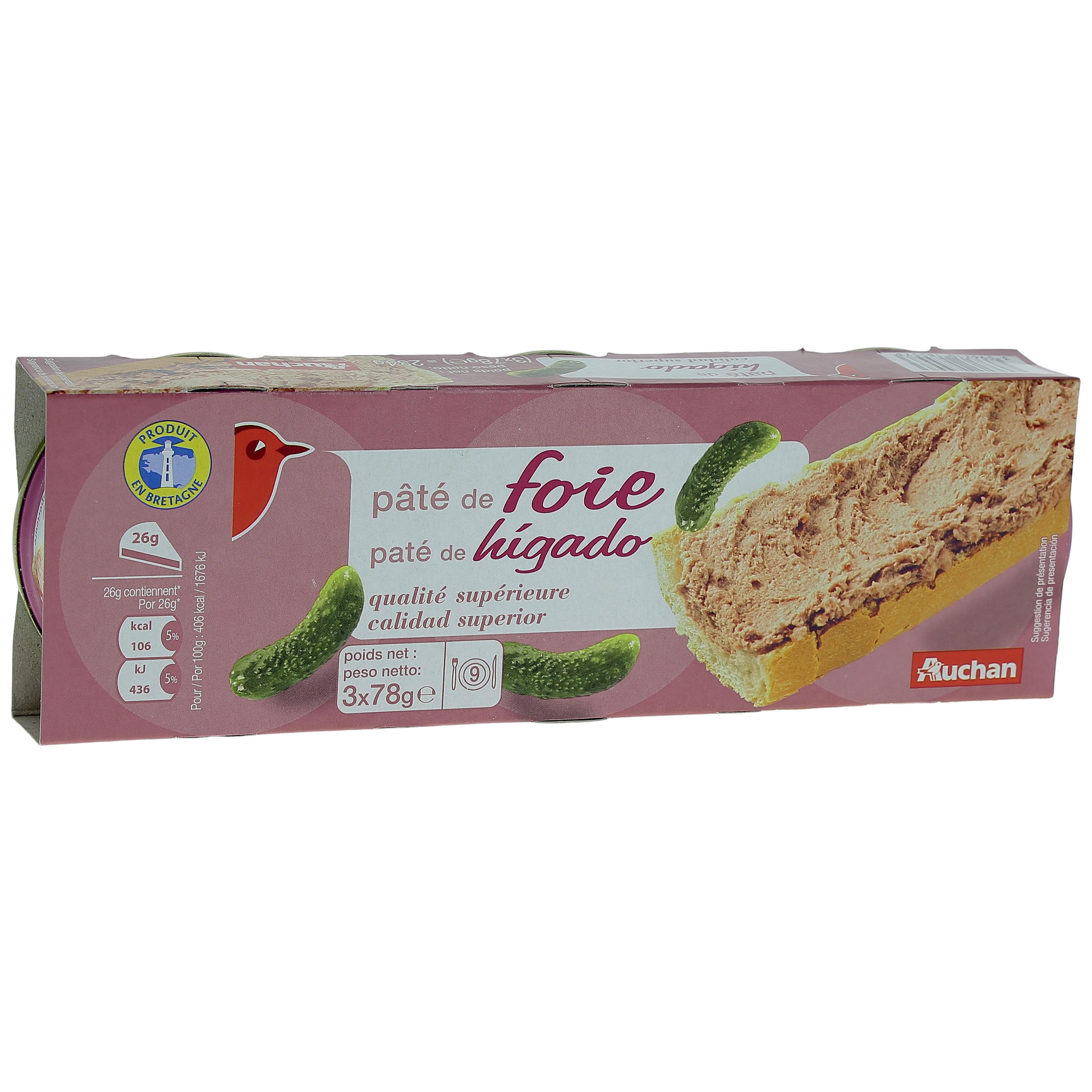 Voir la diapositive 2 : AUCHAN Pâté de foie qualité supérieure 3x78g