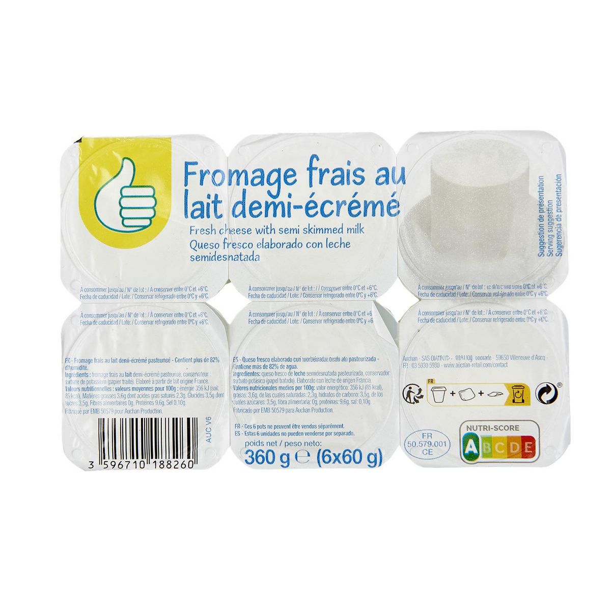POUCE Petit fromage frais nature 6x60g