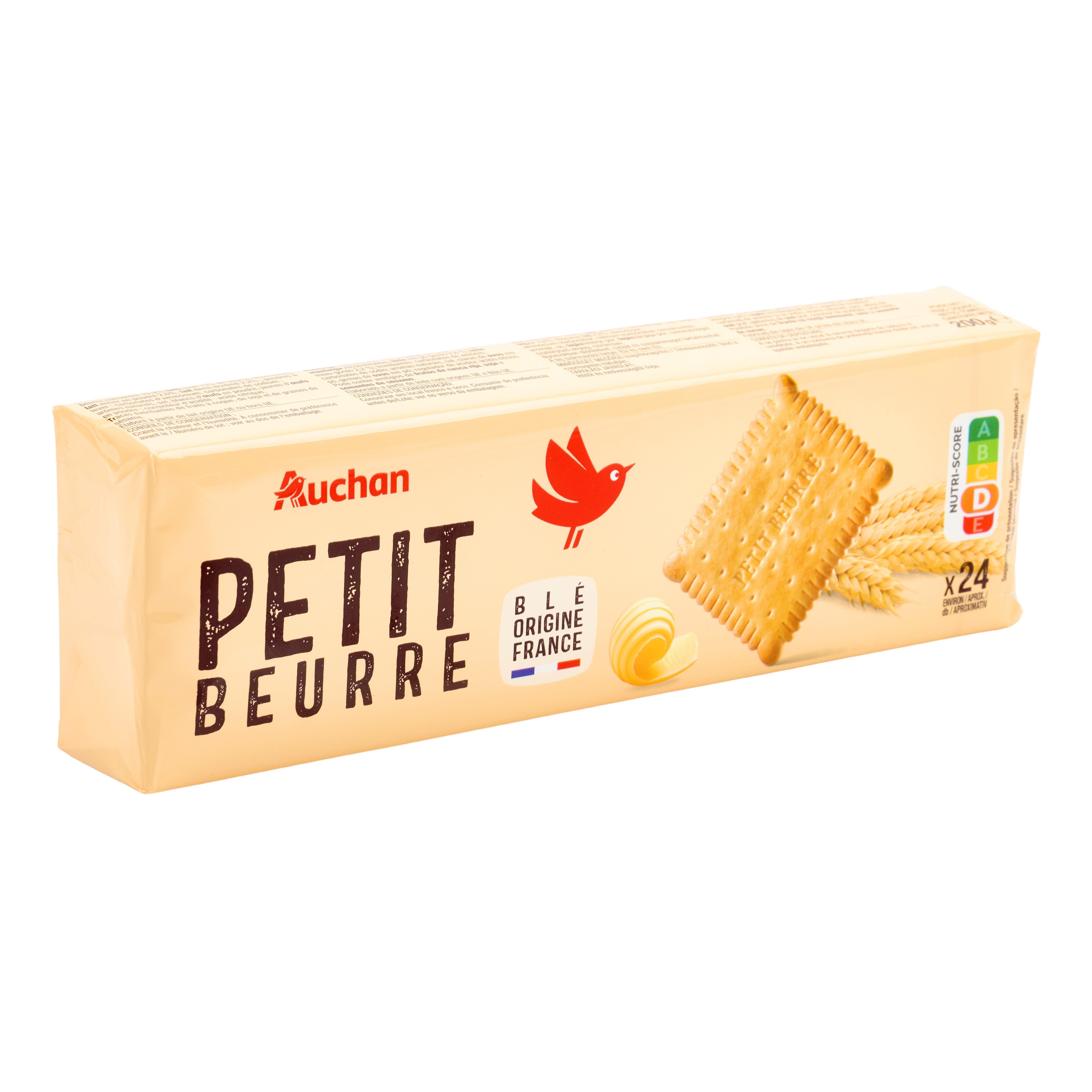 Voir la diapositive 2 : AUCHAN Biscuits petit beurre riches en blé 24 biscuits 200g