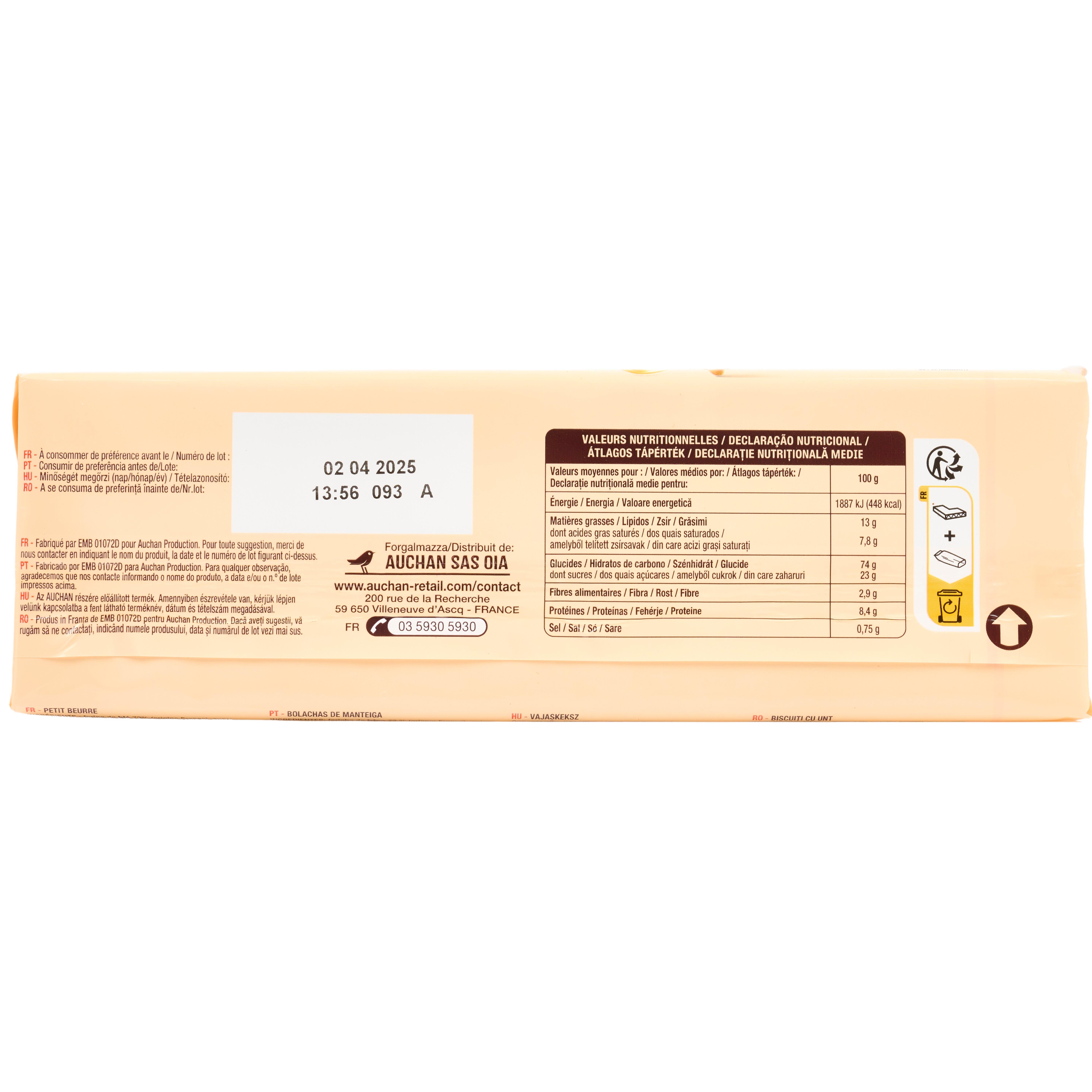 Voir la diapositive 3 : AUCHAN Biscuits petit beurre riches en blé 24 biscuits 200g