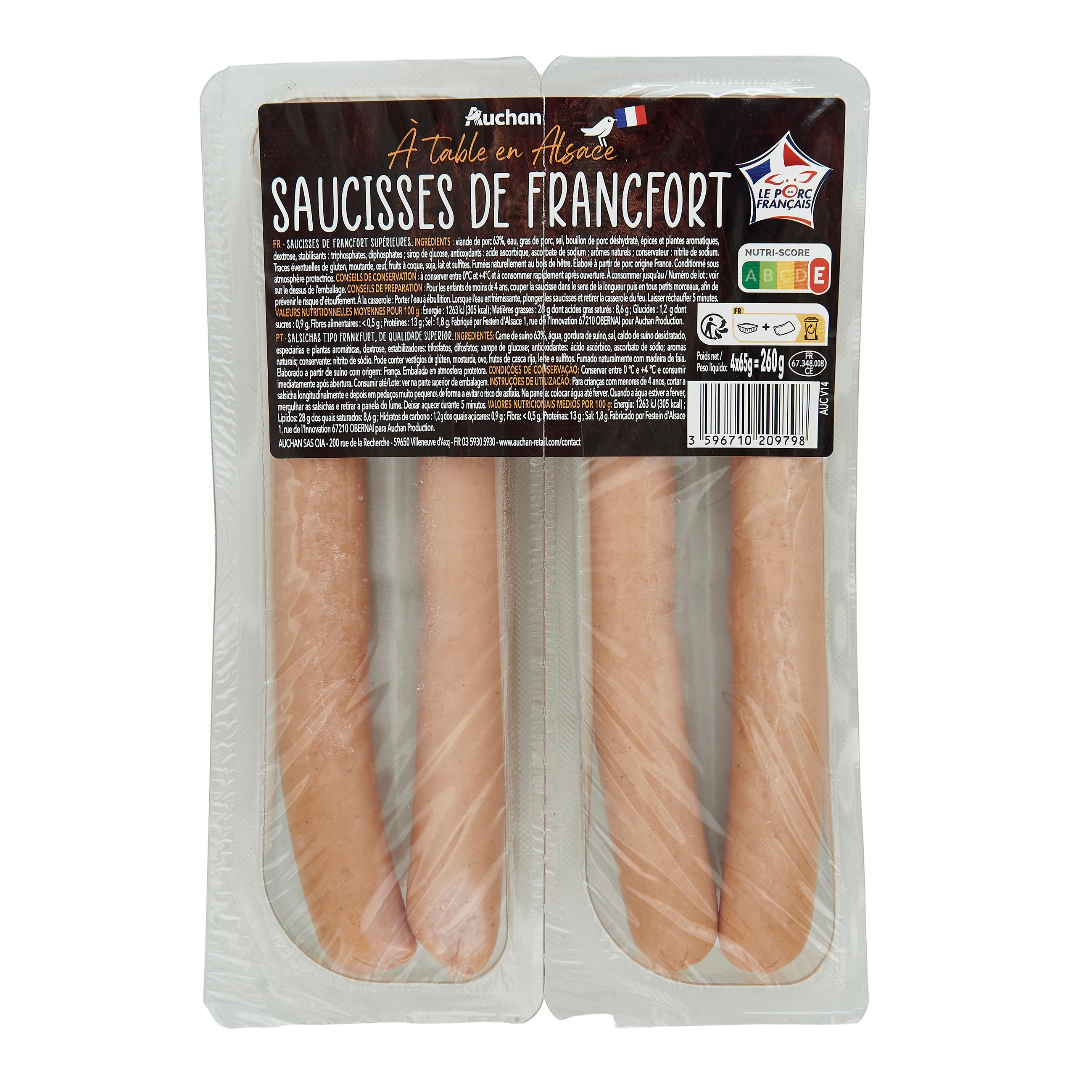 Voir la diapositive 2 : AUCHAN TERROIR Saucisses de Francfort 4 pièces 4x65g