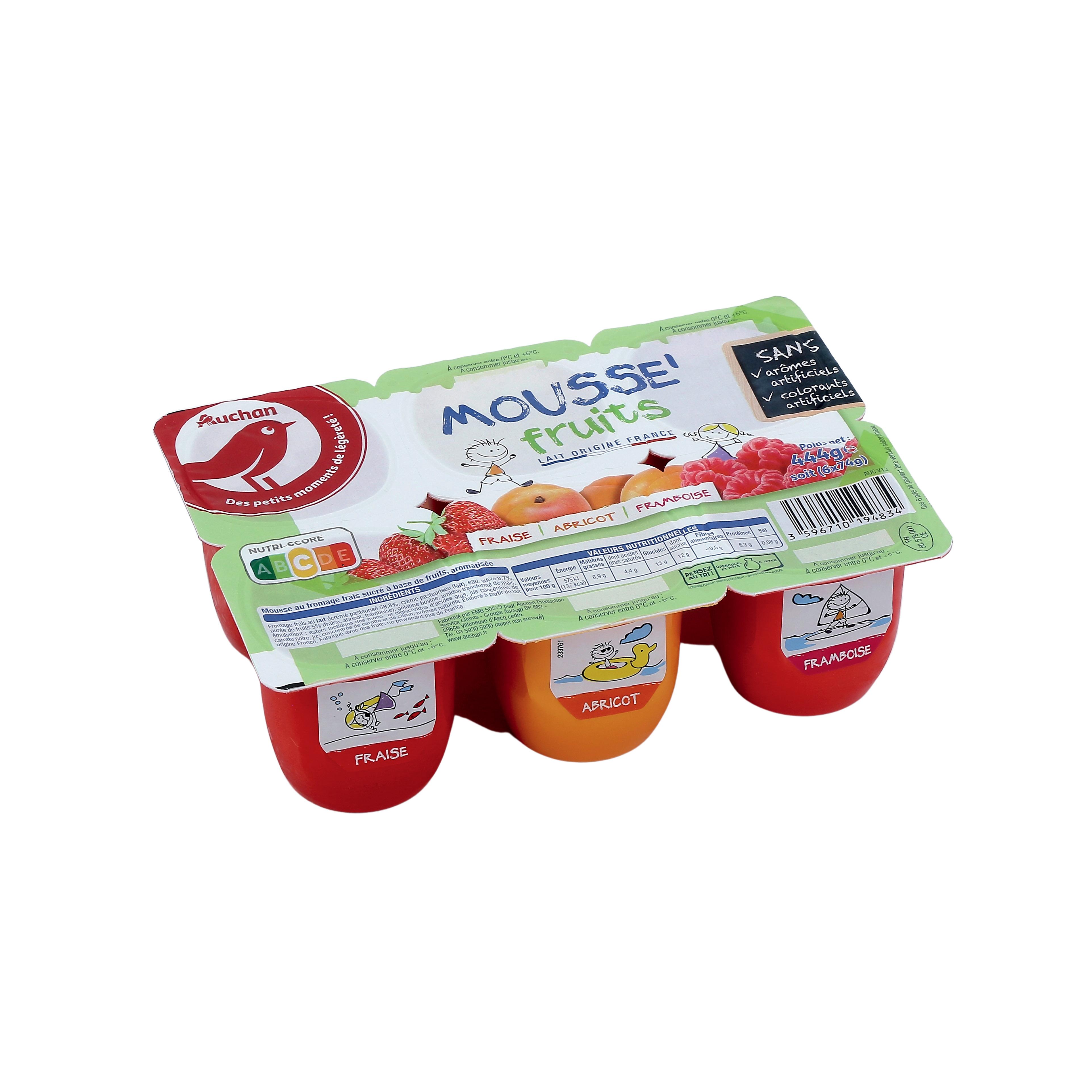 Voir la diapositive 2 : AUCHAN Mousse de fromage frais aux fruits 6x74g
