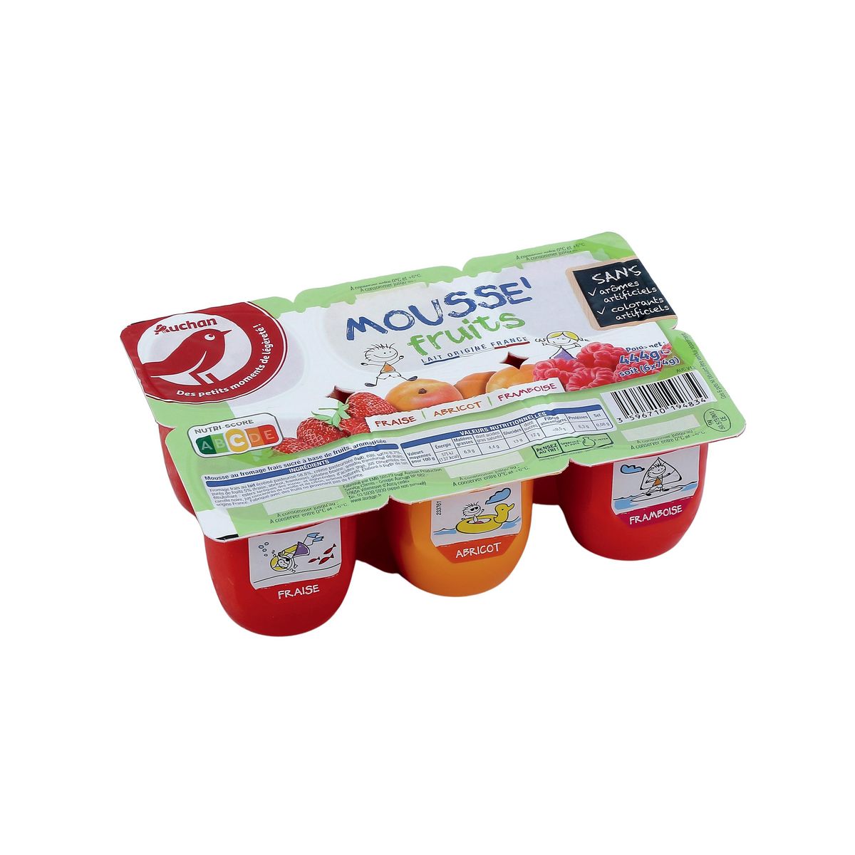 AUCHAN Mousse de fromage frais aux fruits 6x74g
